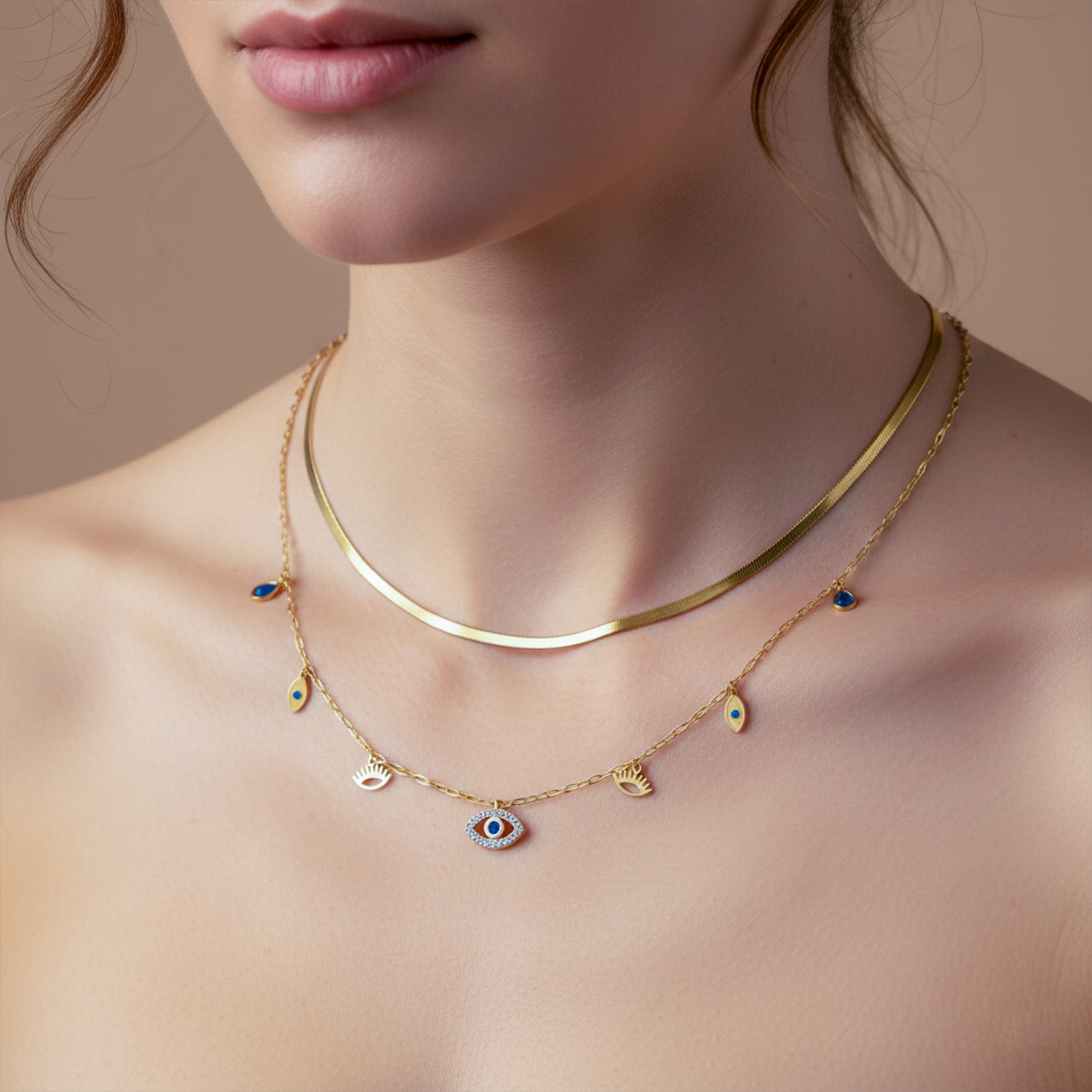 Women Necklace Evil Eye Layered Choker Gold jewellery - Finora Jewels