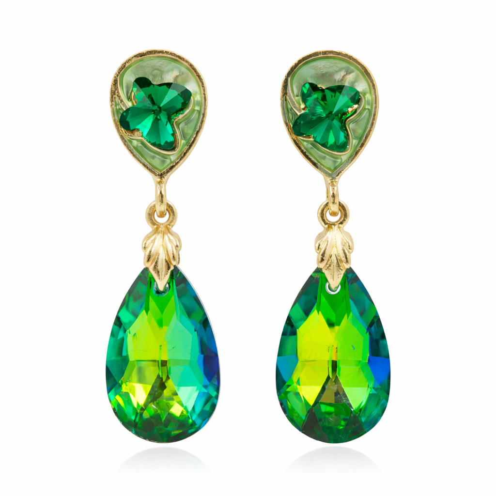 Gold Emerald Green Stud Earrings for women - Finora Jewels