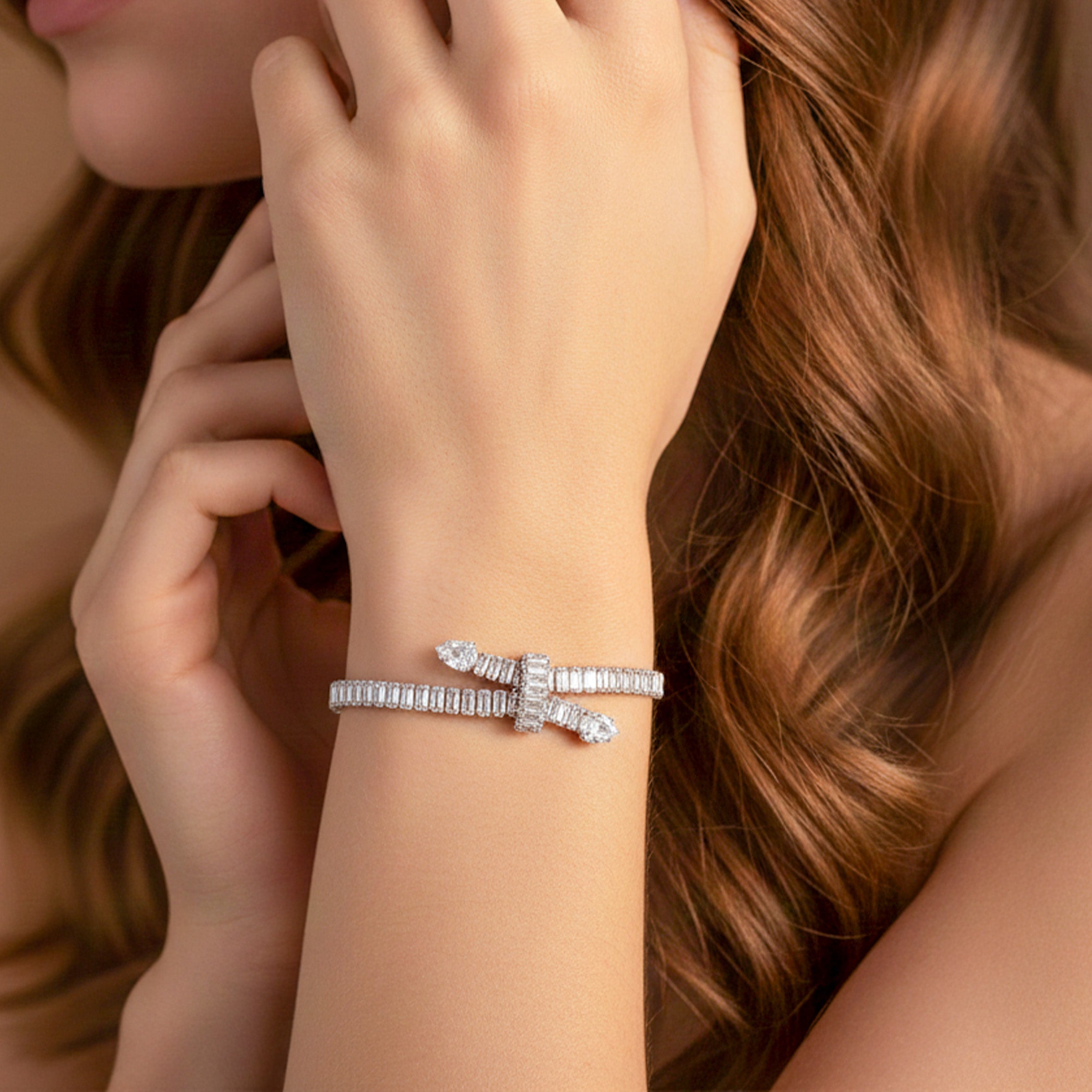 Women Bracelet Crystal Bow Tennis Silver jewellery - Finora Jewels