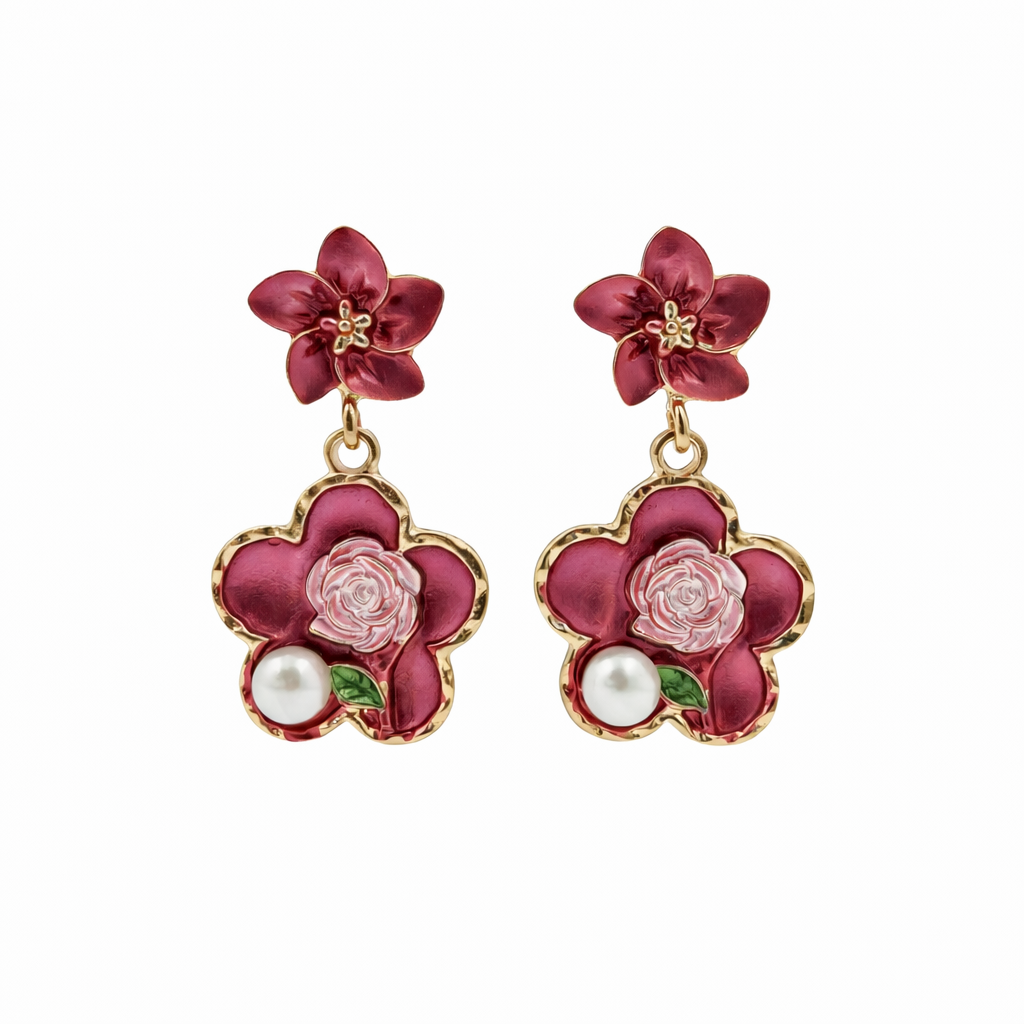 Enamel Pearl Stud Earrings for women in Gold - Finora Jewels