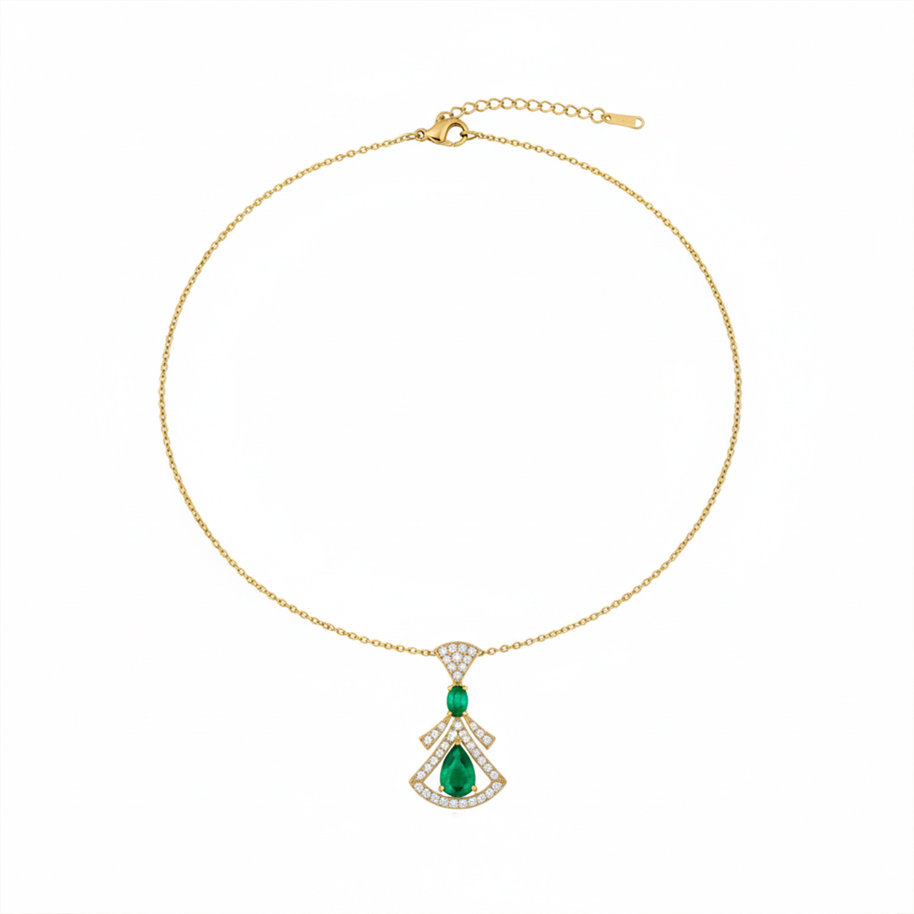 Gold Emerald Drop Designer Necklace for women - Finora Jewels