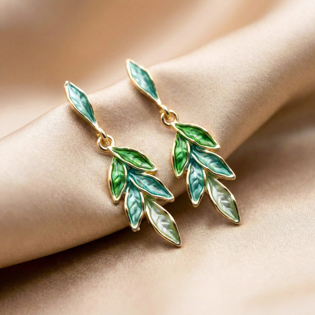 Women Stud Earrings Green Leaf Gold jewellery - Finora Jewels
