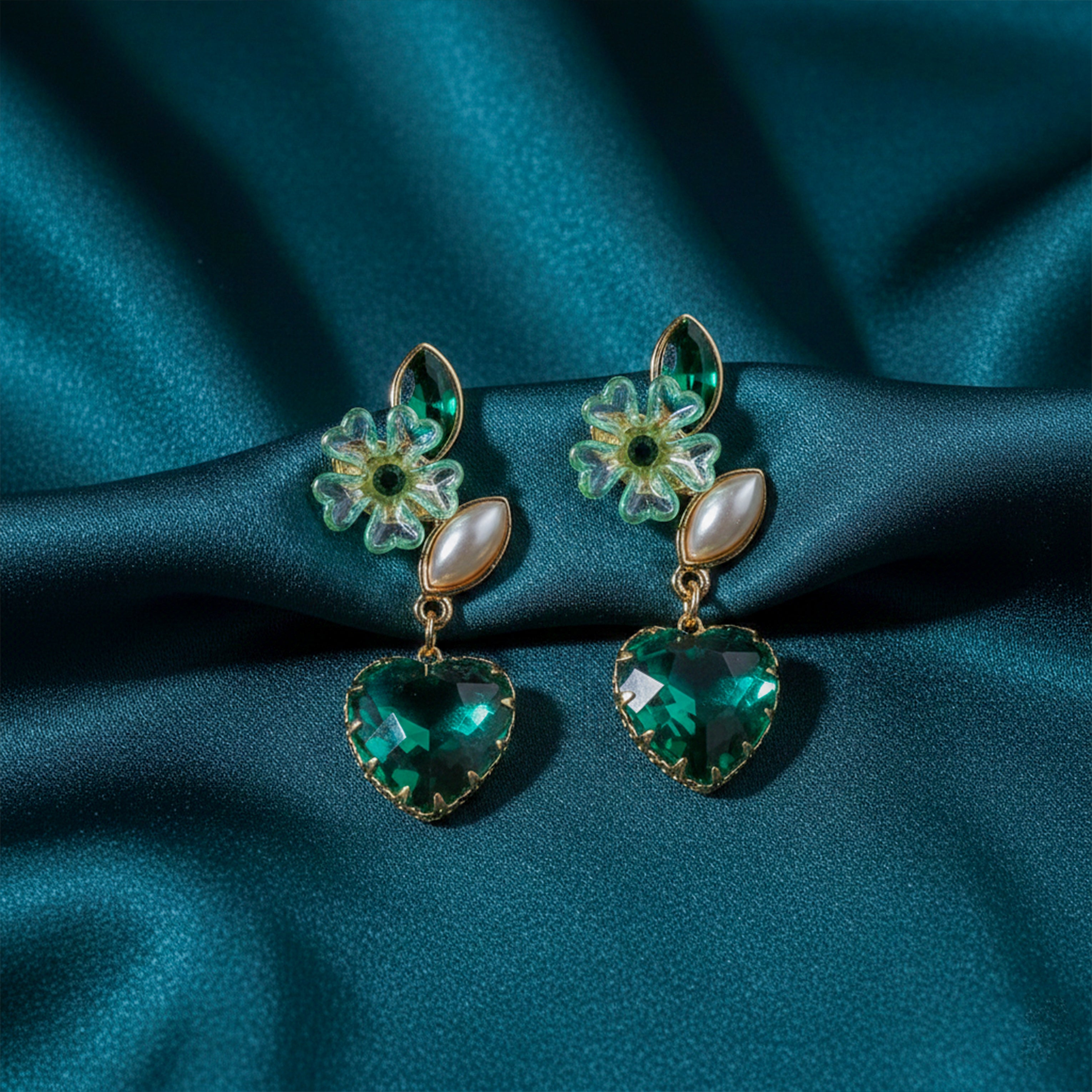 Women Stud Earrings Reen Heart Crystal Gold jewellery - Finora Jewels