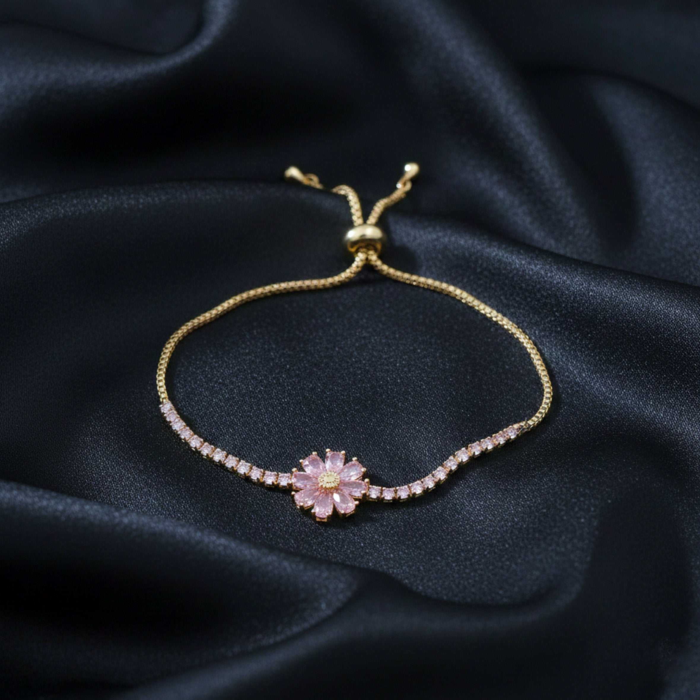 Women Bracelet Pink Floral Gold jewellery - Finora Jewels