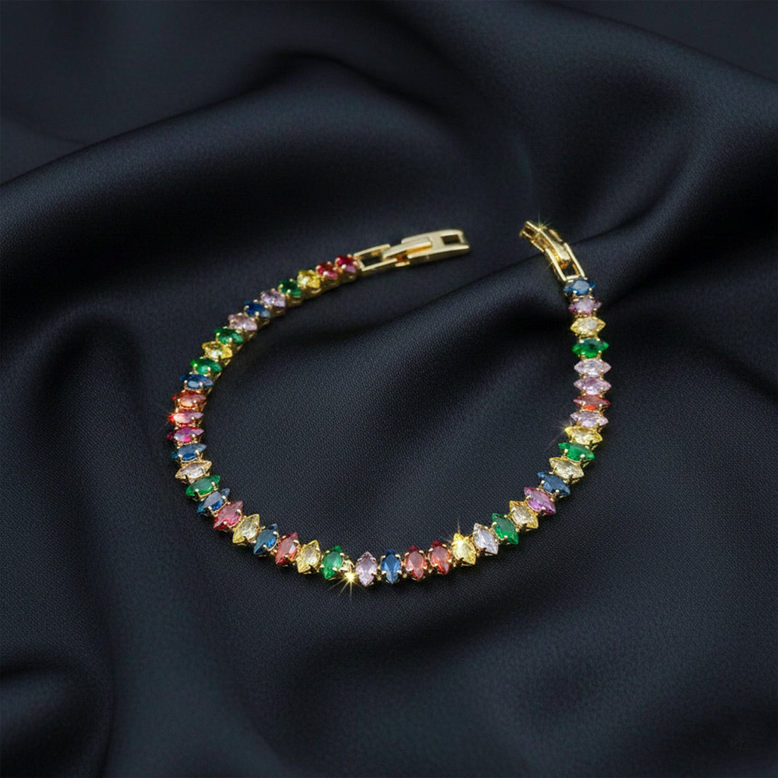Gold Rainbow Marquise Tennis Bracelet for women - Finora Jewels