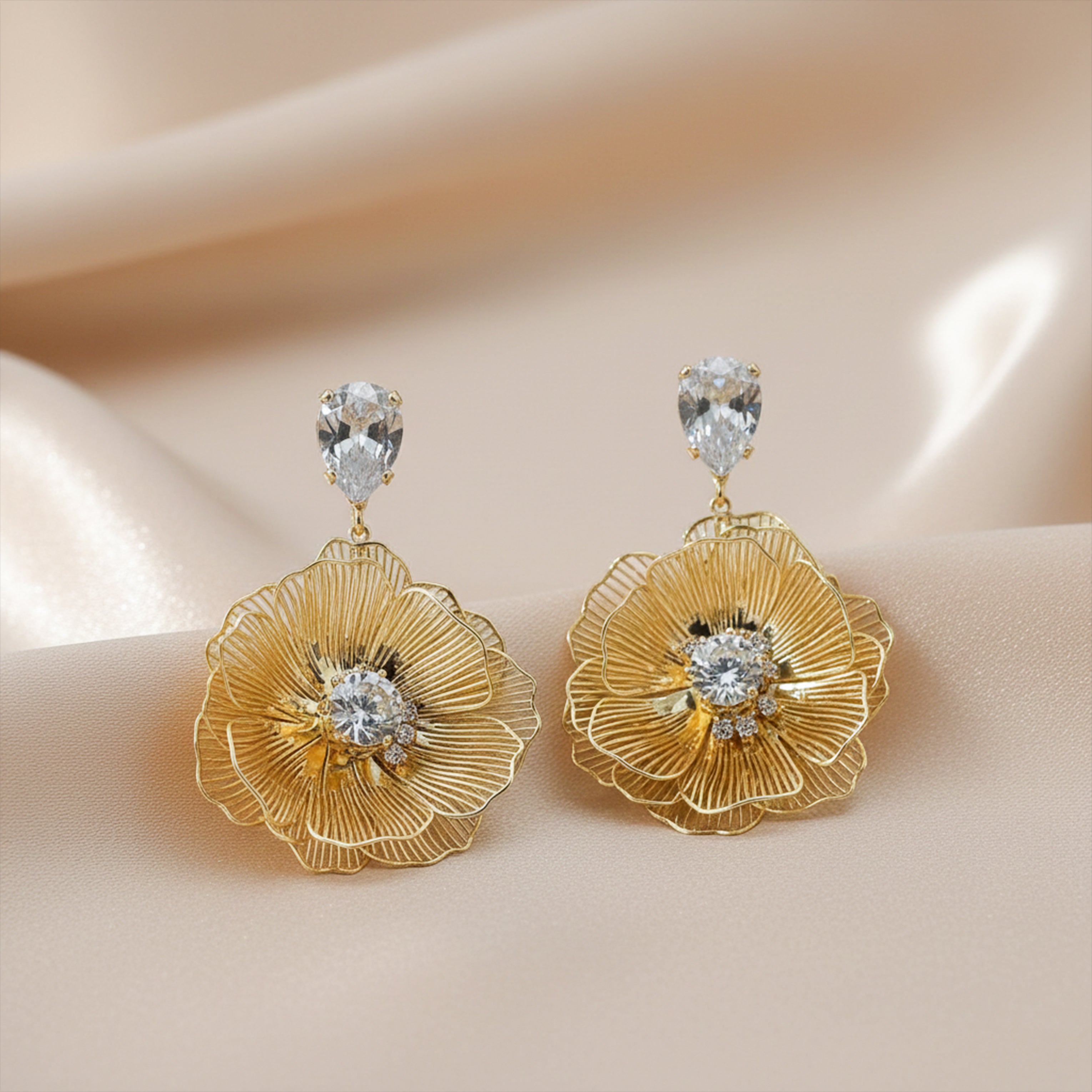 Petal Bloom Stud Earrings for women in Gold - Finora Jewels