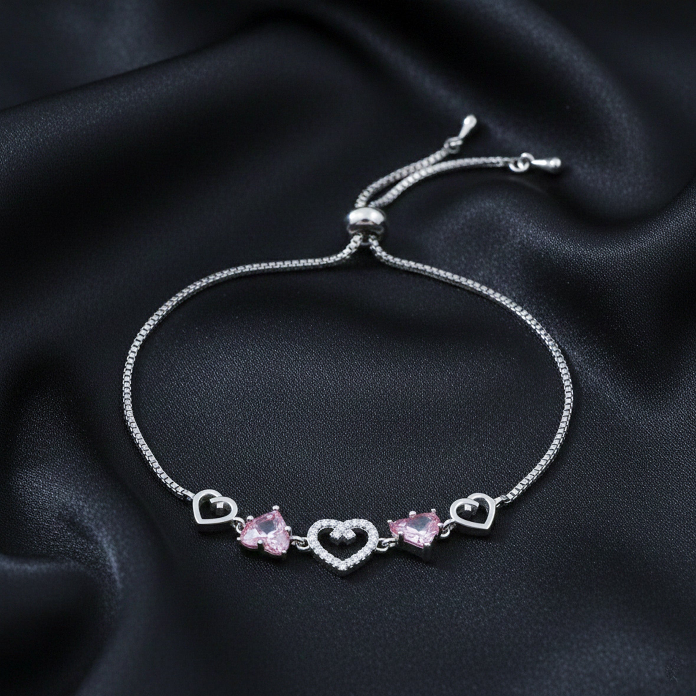 Pink Heart Bracelet for women in Silver - Finora Jewels