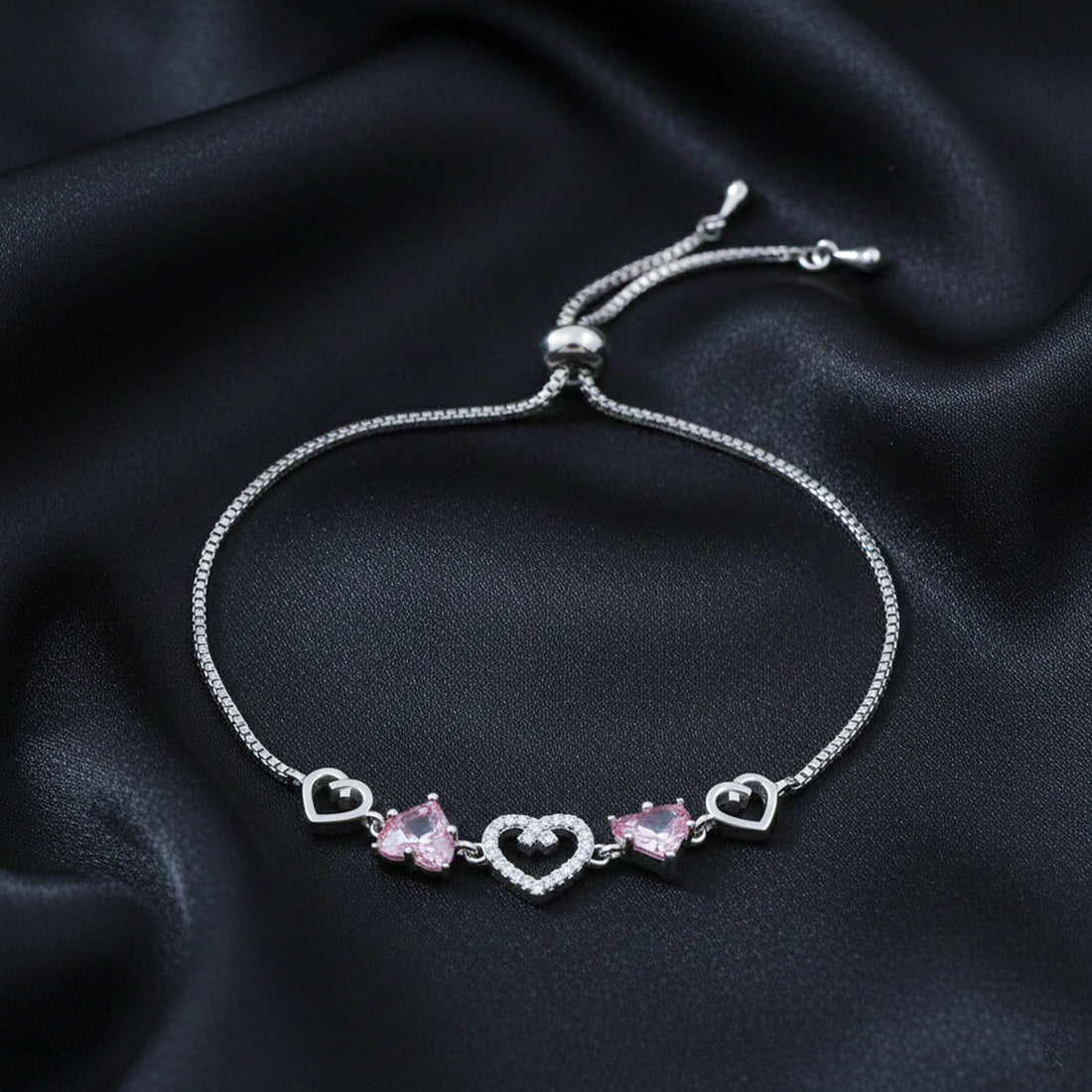 Pink Heart Bracelet for women in Silver - Finora Jewels