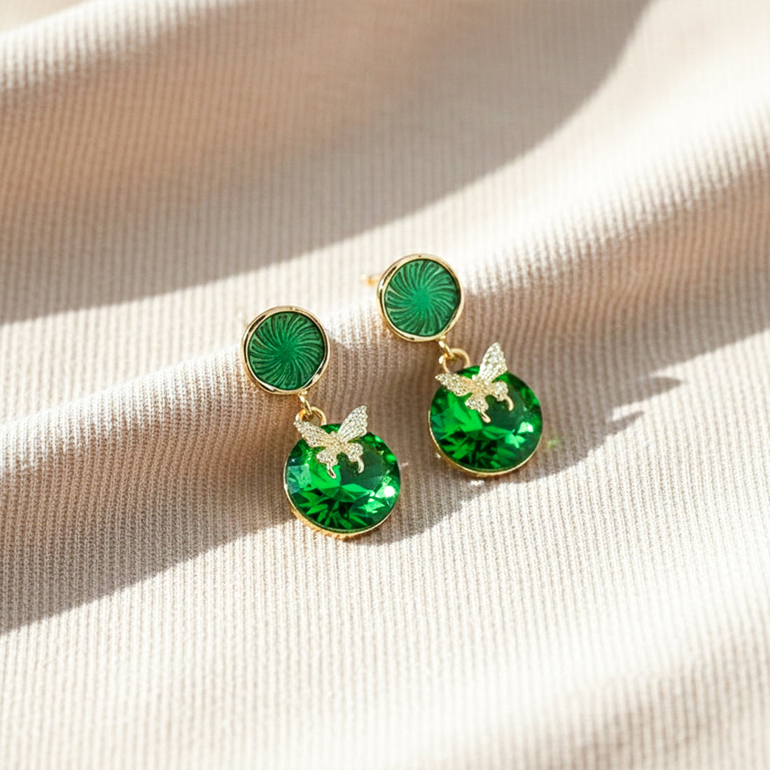 Green Butterfly Stud Earrings for women in Gold - Finora Jewels