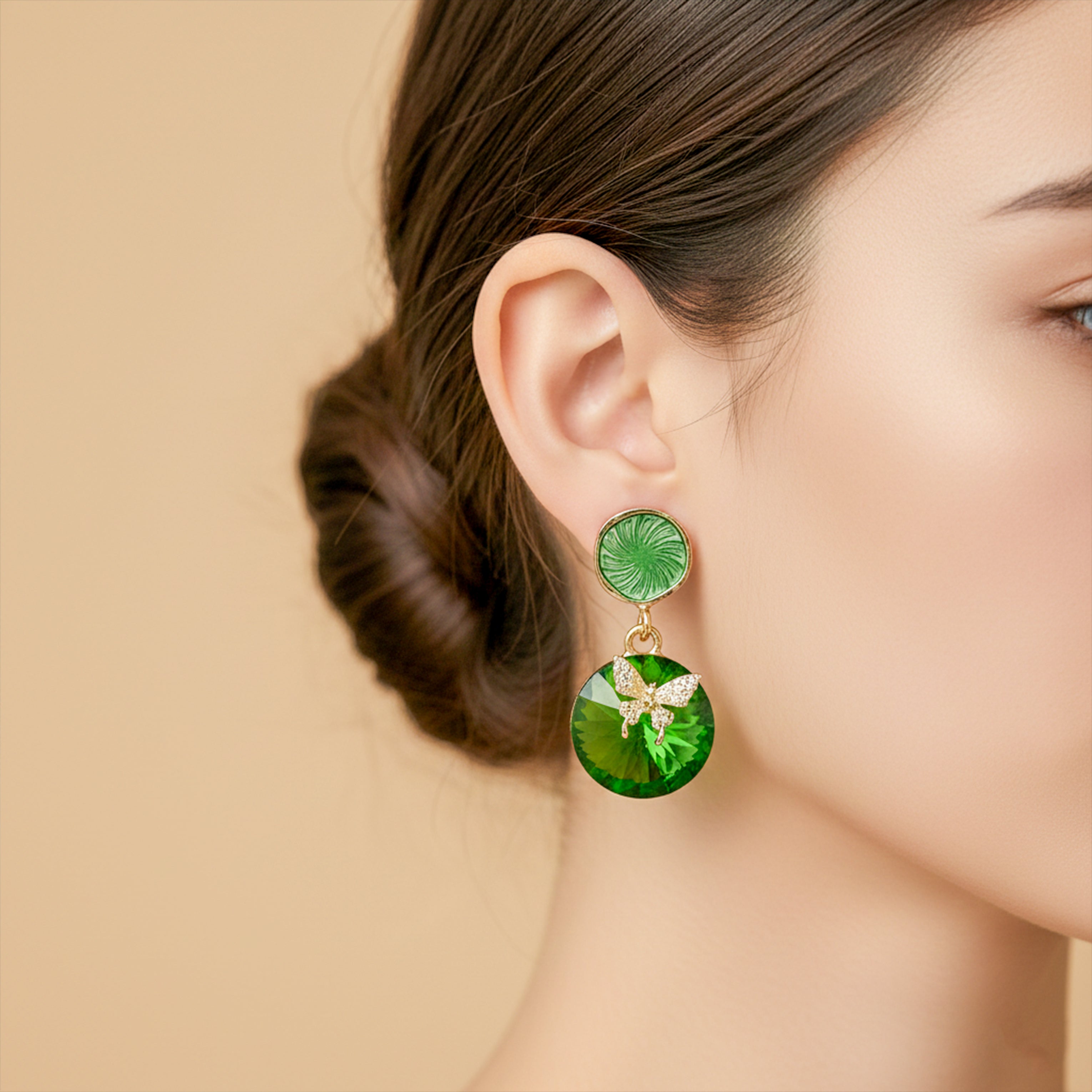 Green Butterfly Stud Earrings for women in Gold - Finora Jewels