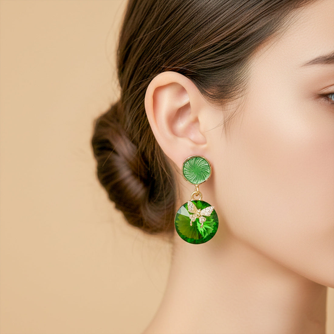 Green Butterfly Stud Earrings for women in Gold - Finora Jewels
