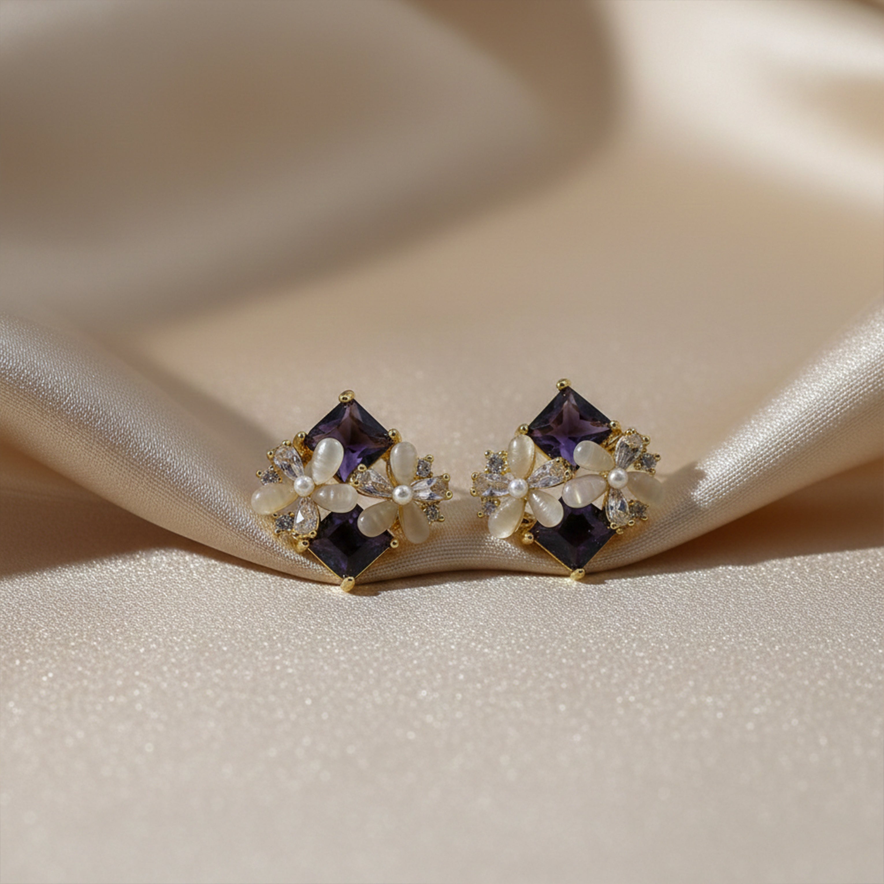 Women Stud Earrings Pearl Bloom Studs Gold jewellery - Finora Jewels