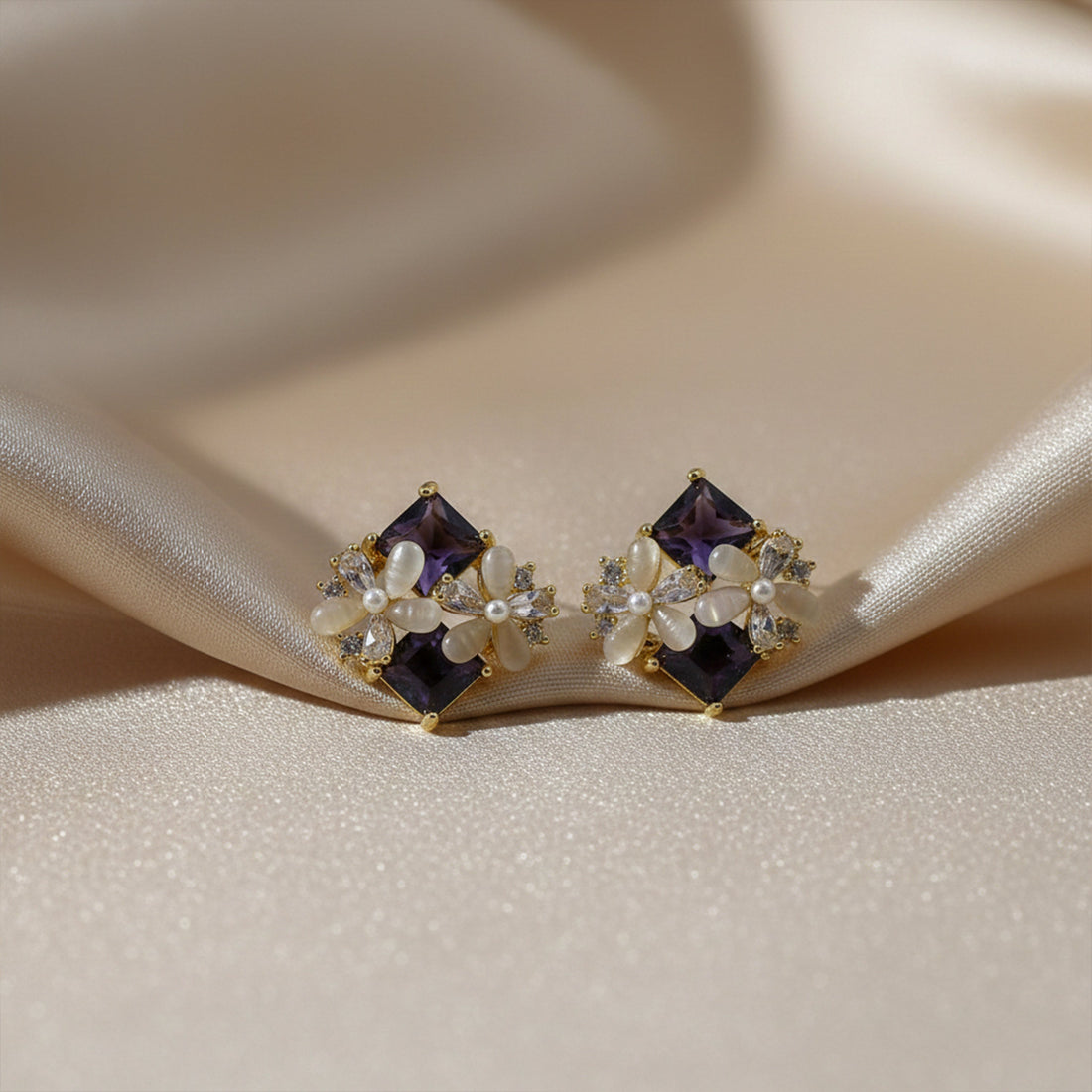 Women Stud Earrings Pearl Bloom Studs Gold jewellery - Finora Jewels