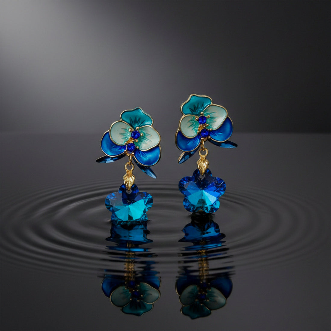 Gold Ocean Bloom Drop Earrings for women - Finora Jewels