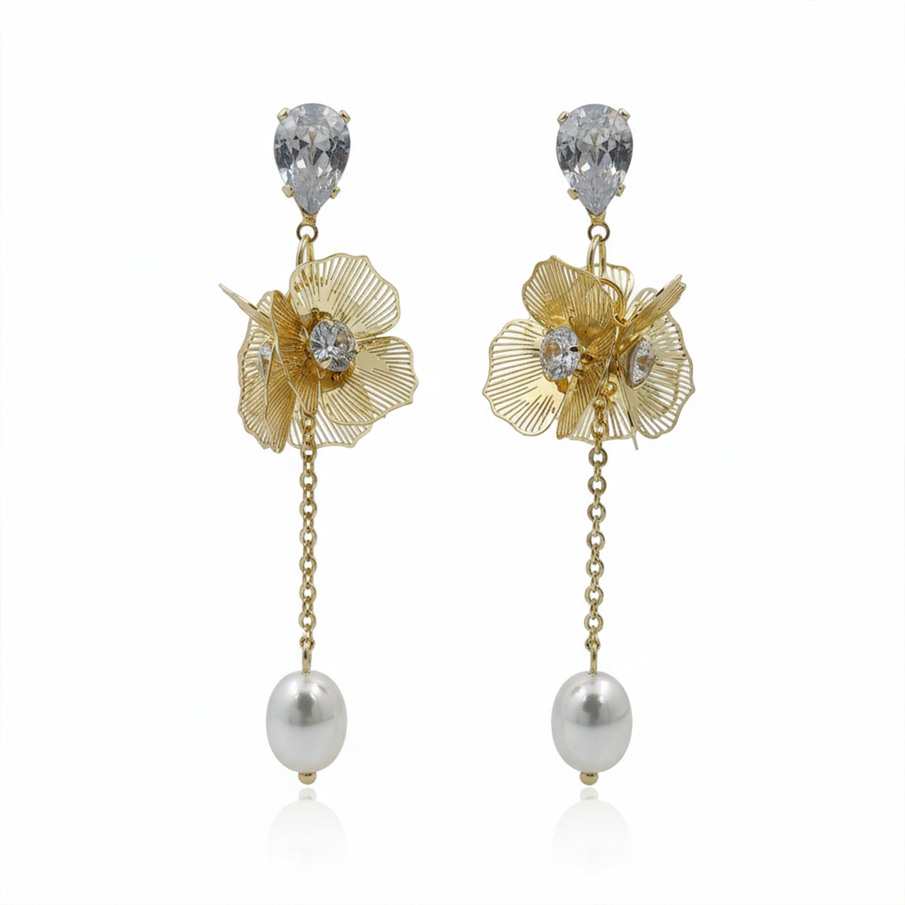 Drop with Crystal & Pearl Accent Stud Earrings for women in Gold - Finora Jewels