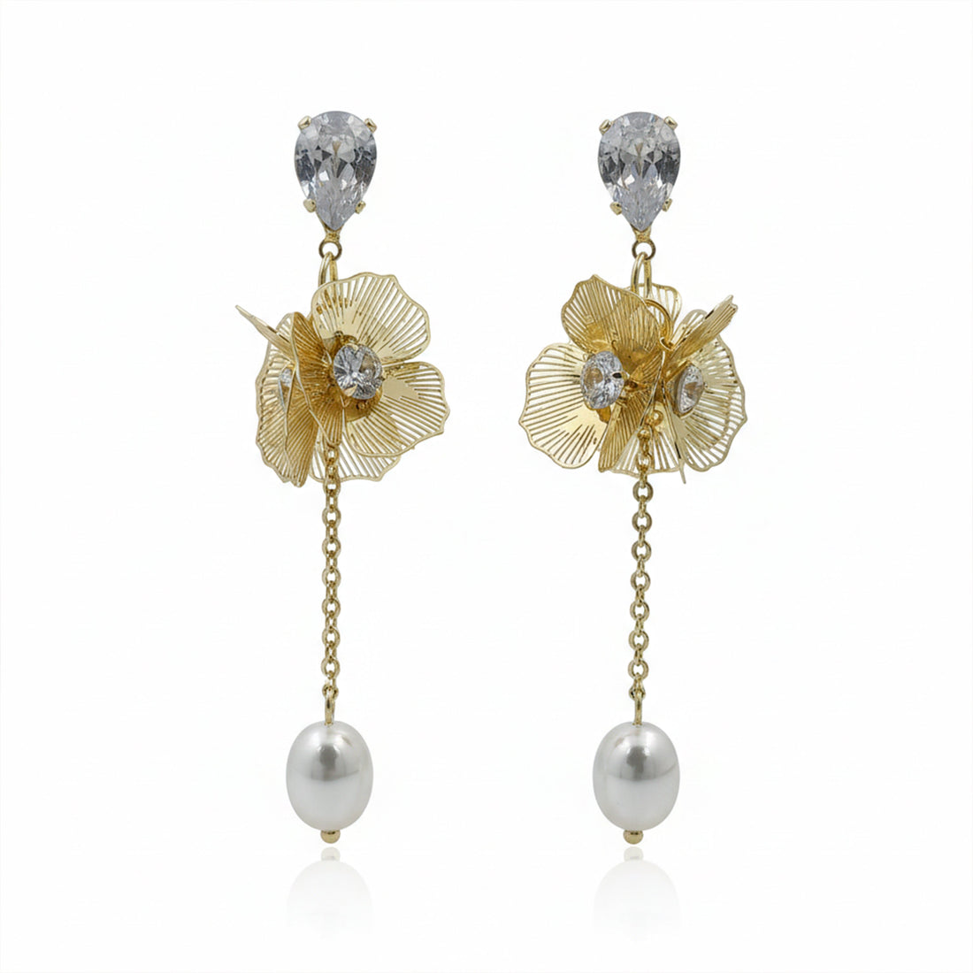 Drop with Crystal & Pearl Accent Stud Earrings for women in Gold - Finora Jewels