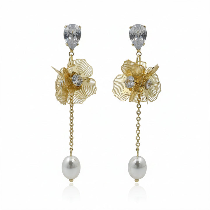 Dangle Ear Studs with Cubic Zirconia & Moti Accent GWE -166