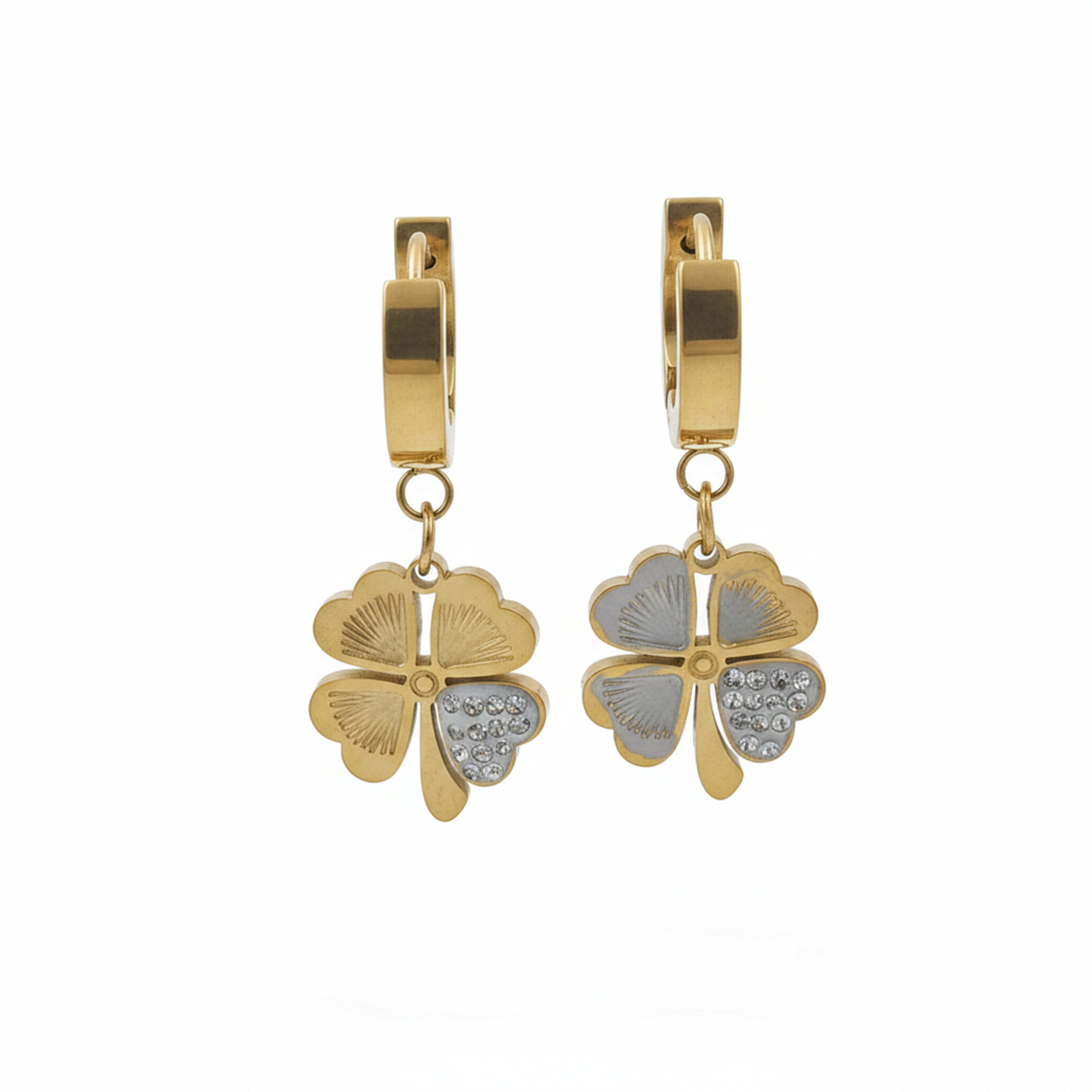 Gold Clover Drop Hoop Earrings for women - Finora Jewels