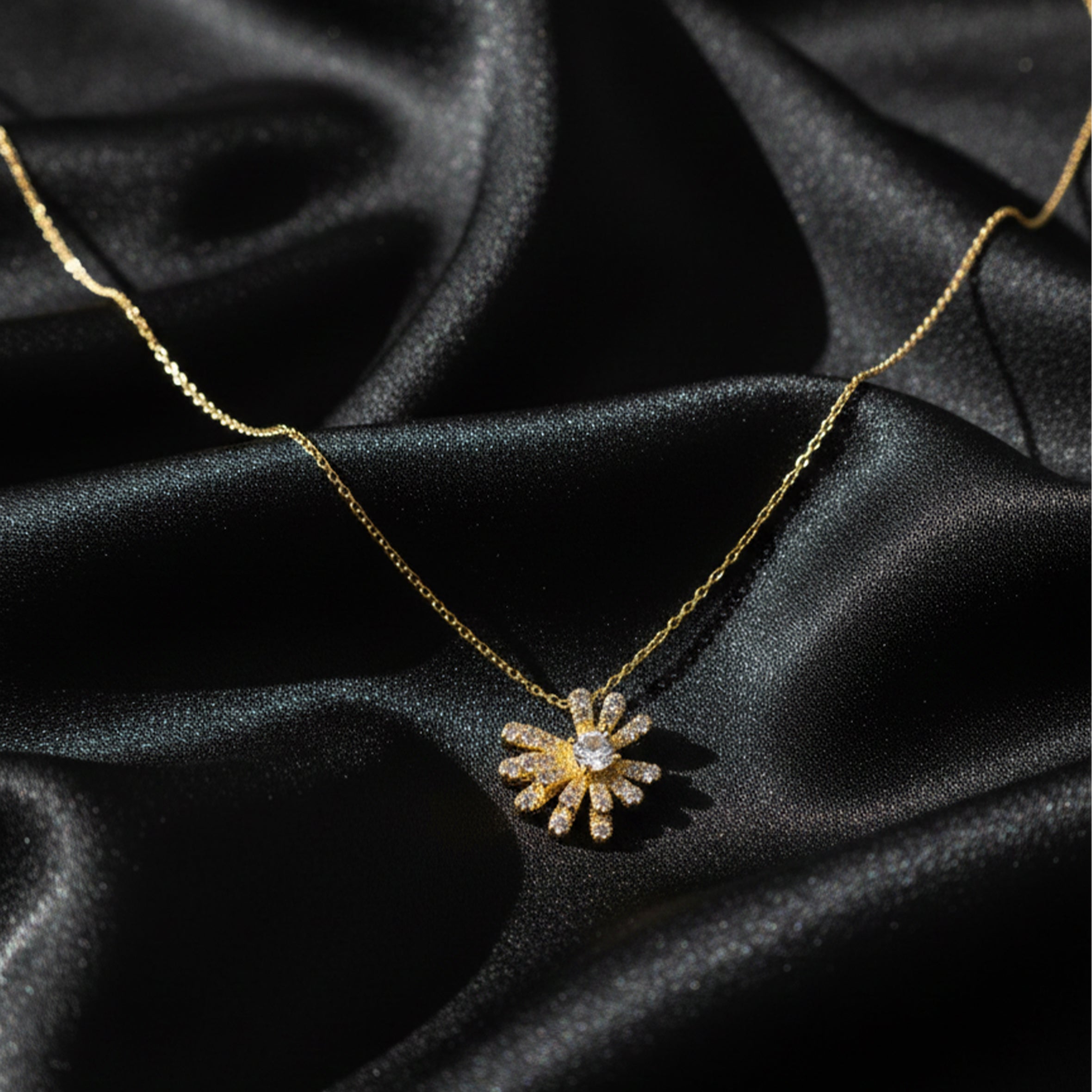 Gold Pavé Petal Sunburst Necklace for women - Finora Jewels