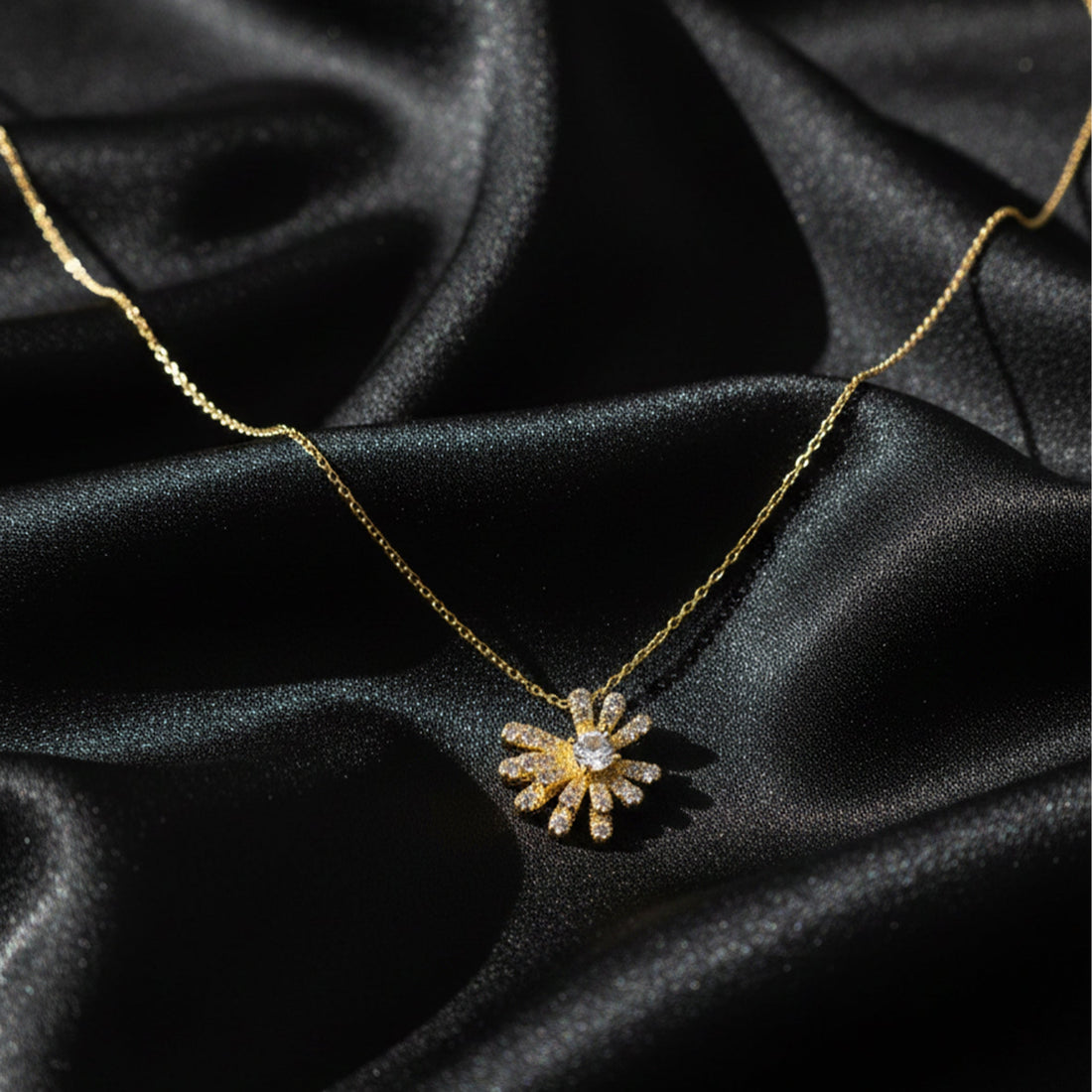 Gold Pavé Petal Sunburst Necklace for women - Finora Jewels
