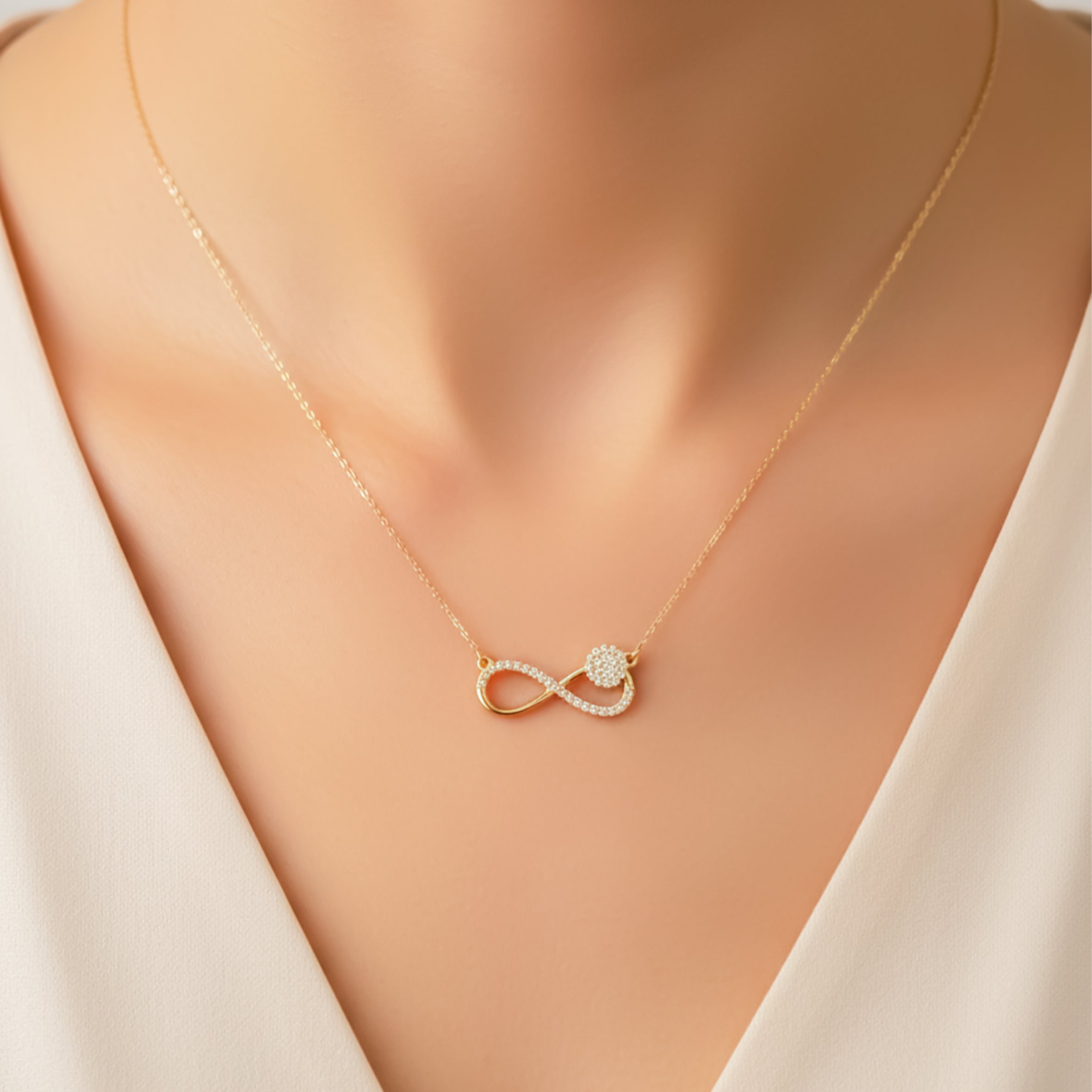 Pave Infinity Floral Necklace for women in Gold - Finora Jewels