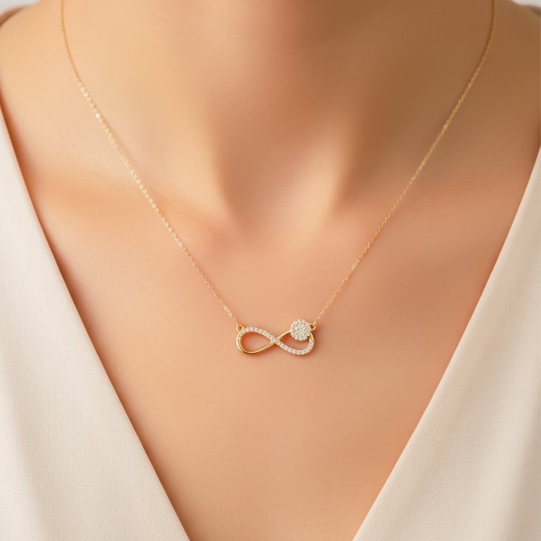 Pave Infinity Floral Necklace for women in Gold - Finora Jewels