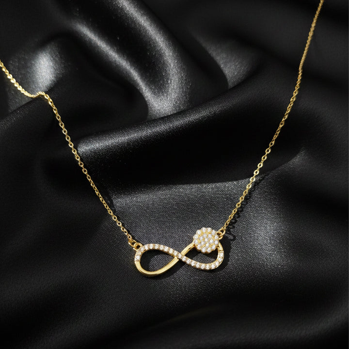 Gold Plated Pave Infinity Floral Necklace