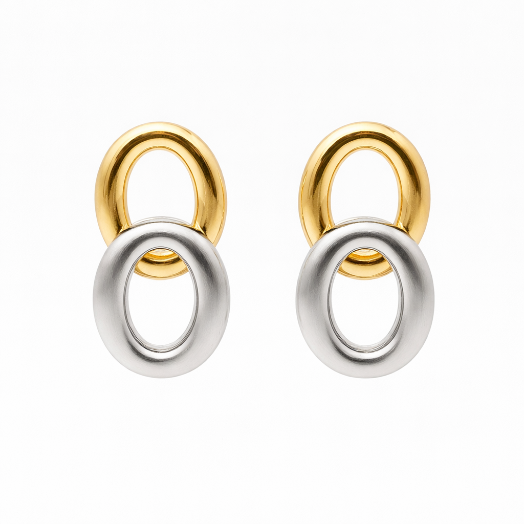 Dual Orbit Two-Tone Link Stud Stud Earrings for women in Silver - Finora Jewels