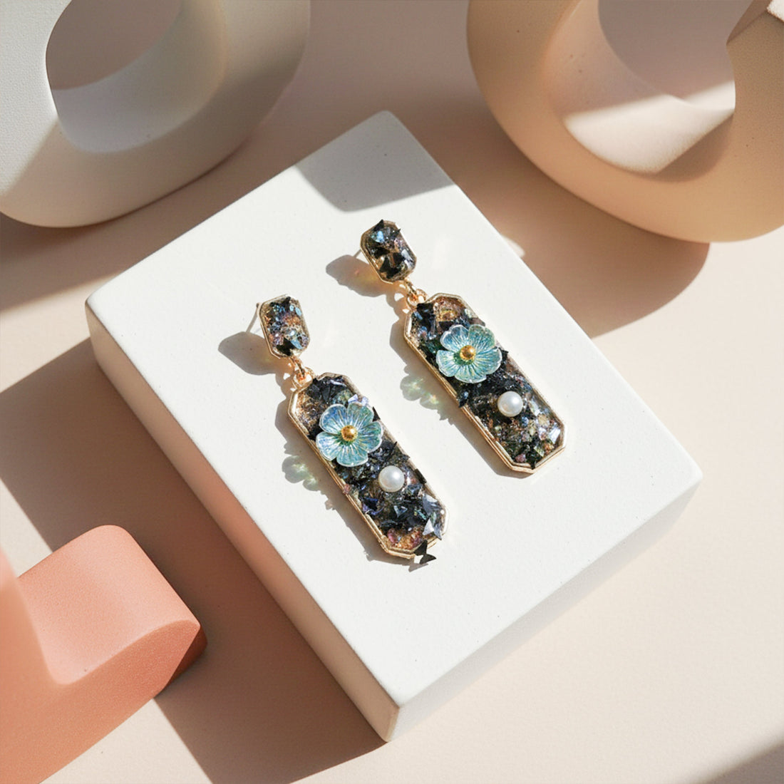 Iris Bloom Moti Dangle Ear Studs GWE -243