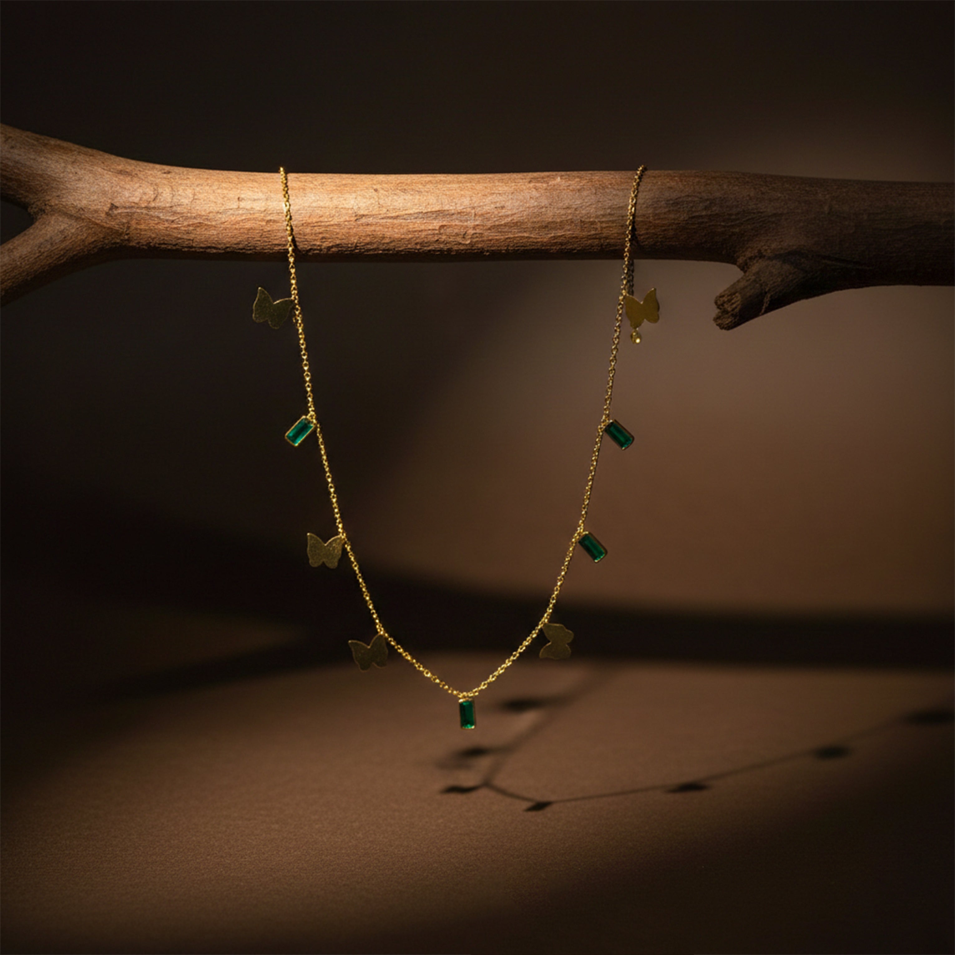 Butterfly Green Stone Necklace for women in Gold - Finora Jewels
