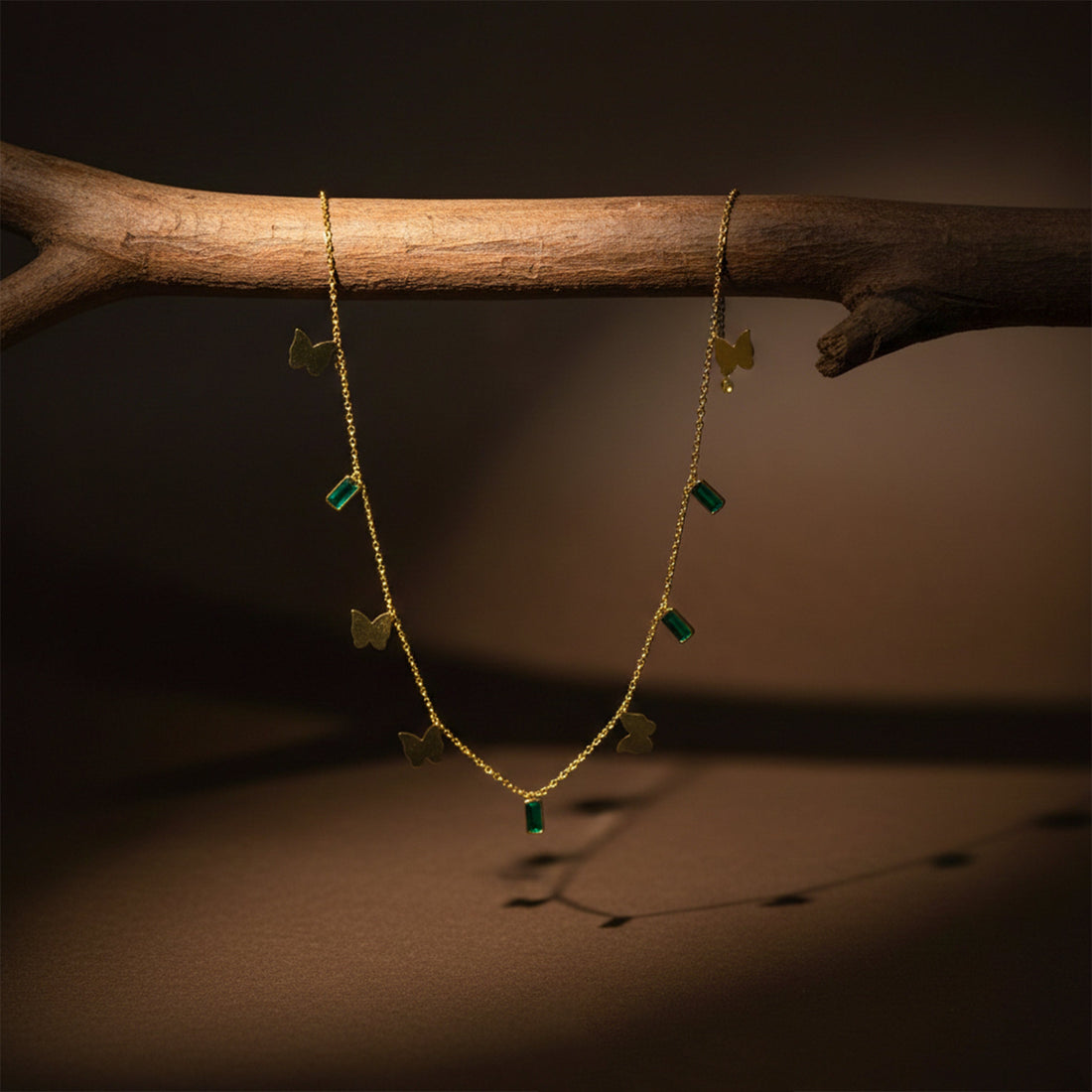 Butterfly Green Stone Necklace for women in Gold - Finora Jewels