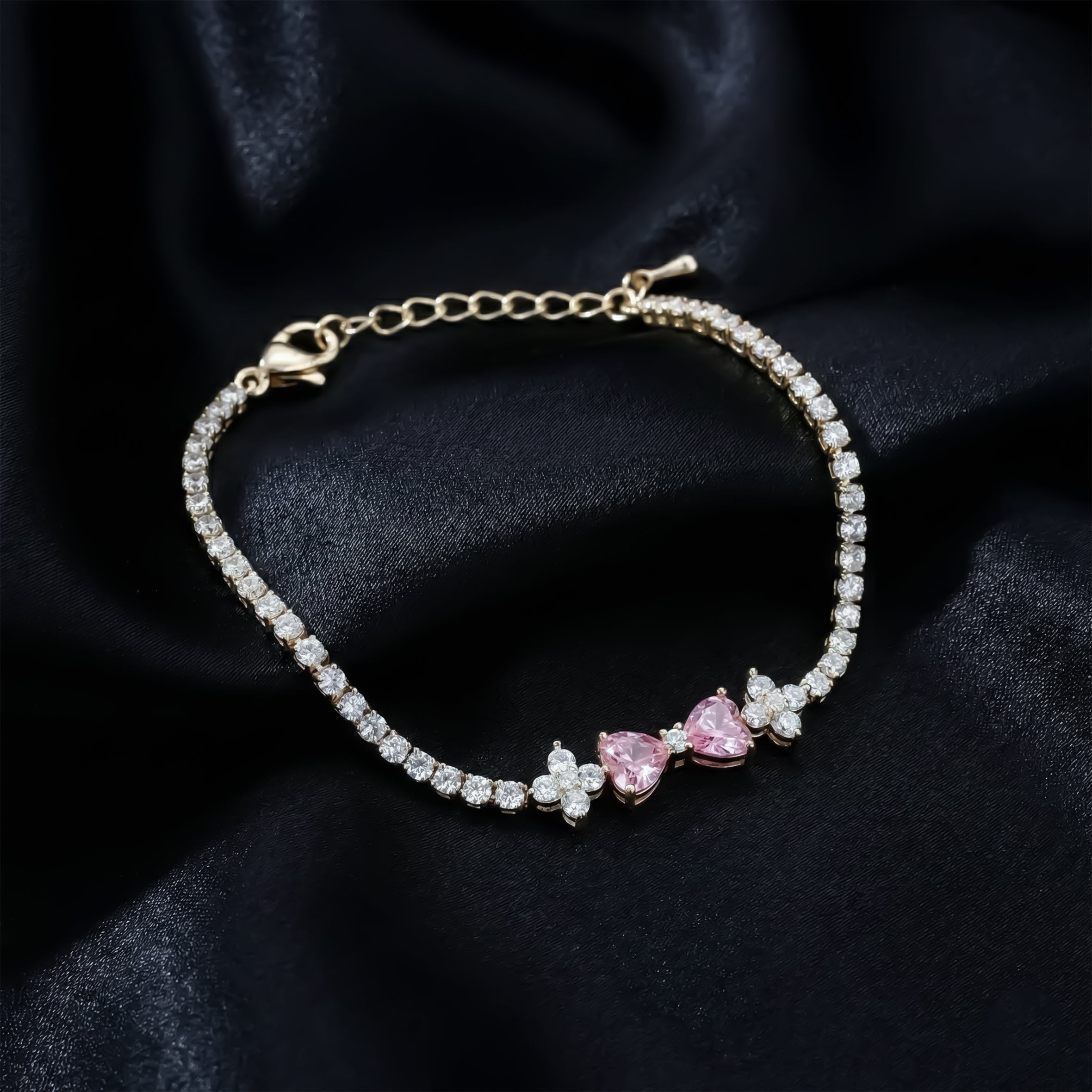 Women Bracelet Pink Heart Crystal Tennis Gold jewellery - Finora Jewels