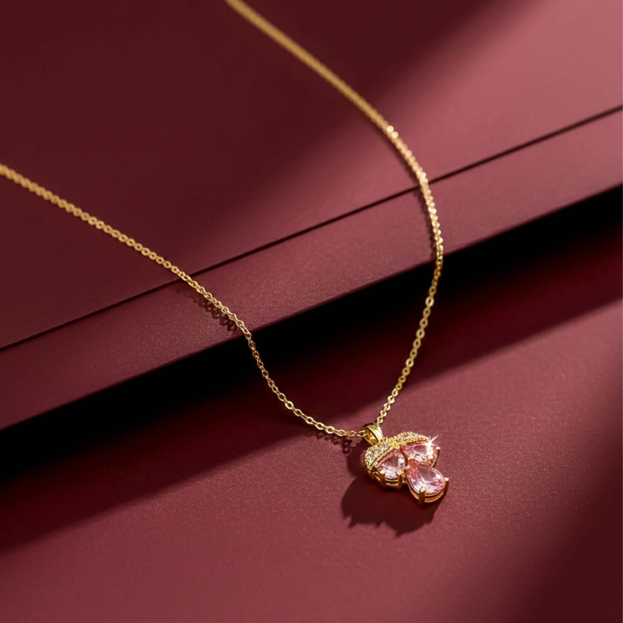 Dainty and Pink Gemstone Clover Necklace for women in Gold - Finora Jewels