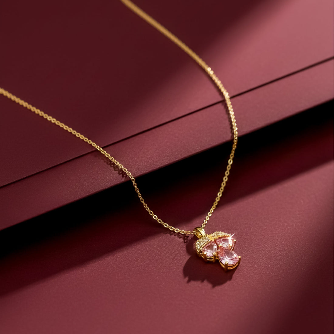 Dainty and Pink Gemstone Clover Necklace for women in Gold - Finora Jewels