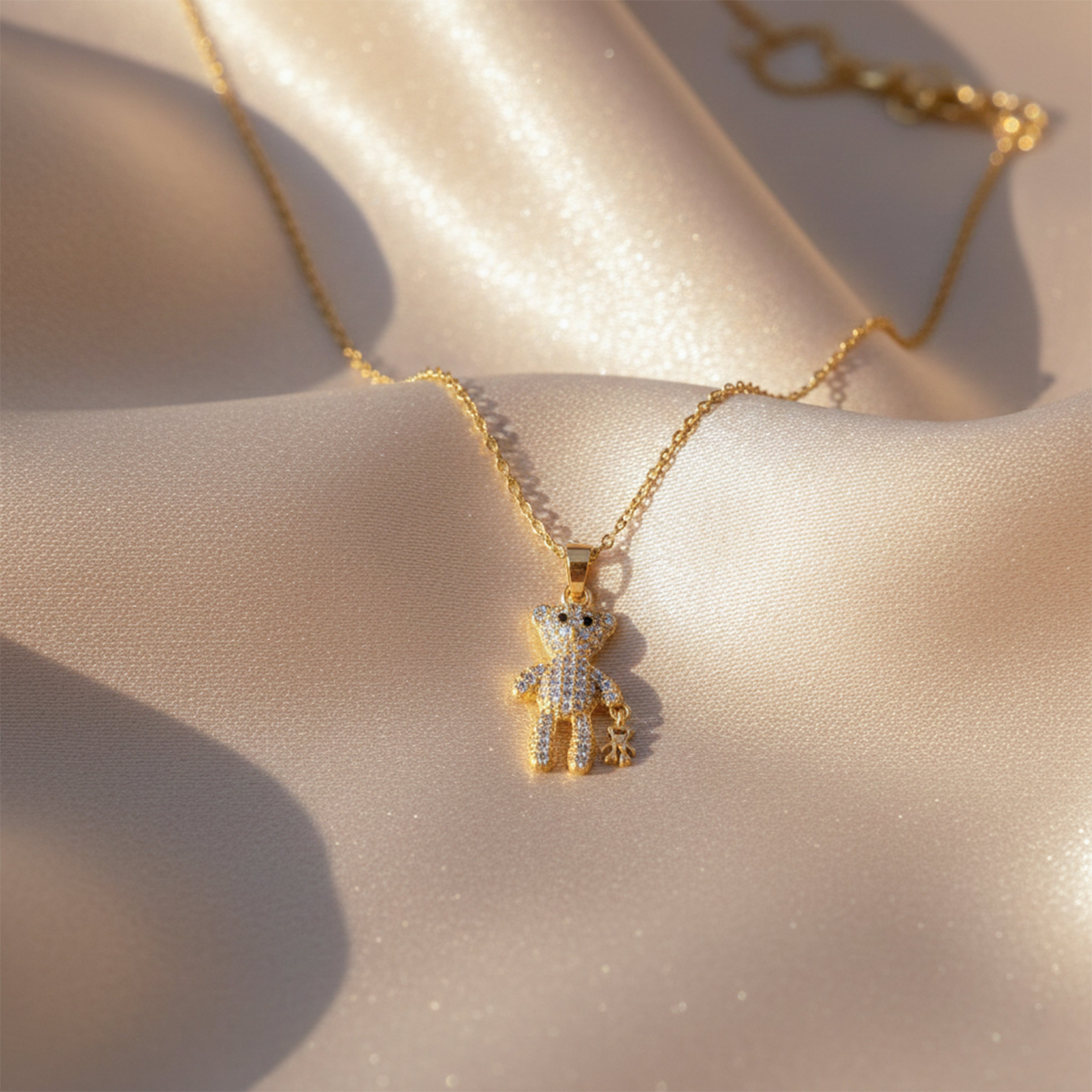 Gold Crystal Teddy Bear Necklace for women - Finora Jewels