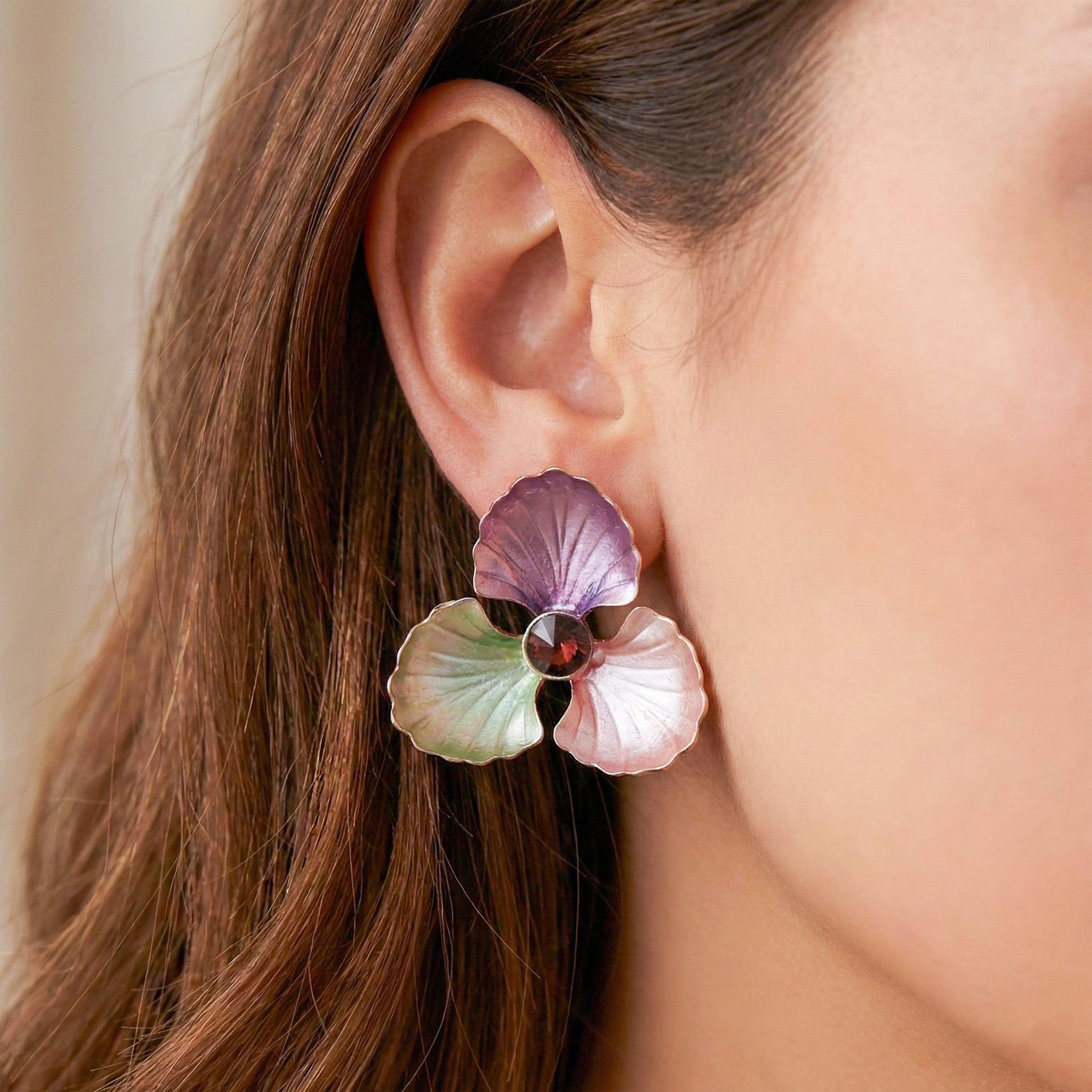 Gold Floral Enamel Stud Stud Earrings for women - Finora Jewels