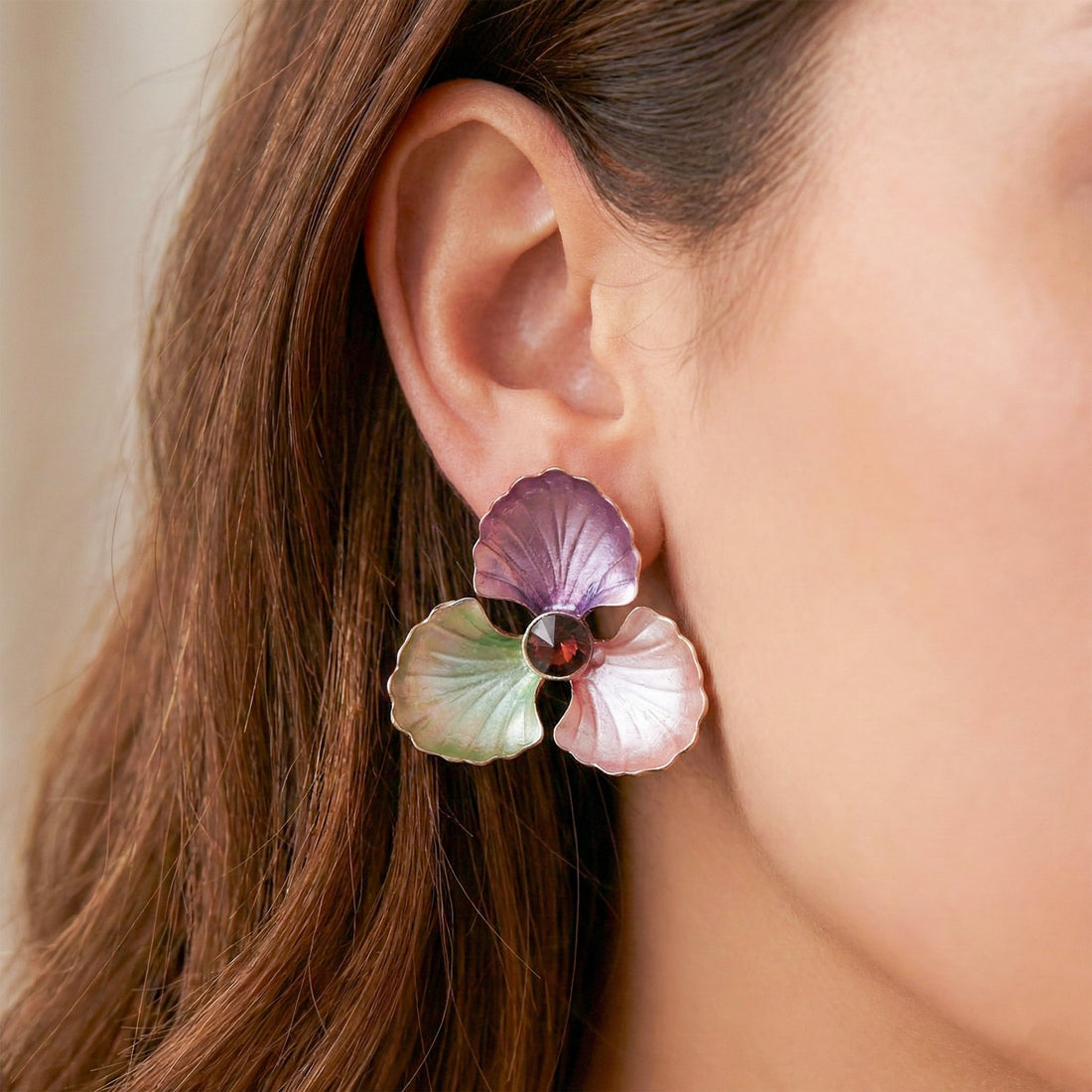 Gold Floral Enamel Stud Stud Earrings for women - Finora Jewels