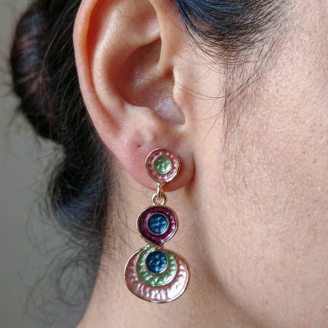 Gold Enamel Circle Drop Earrings for women - Finora Jewels