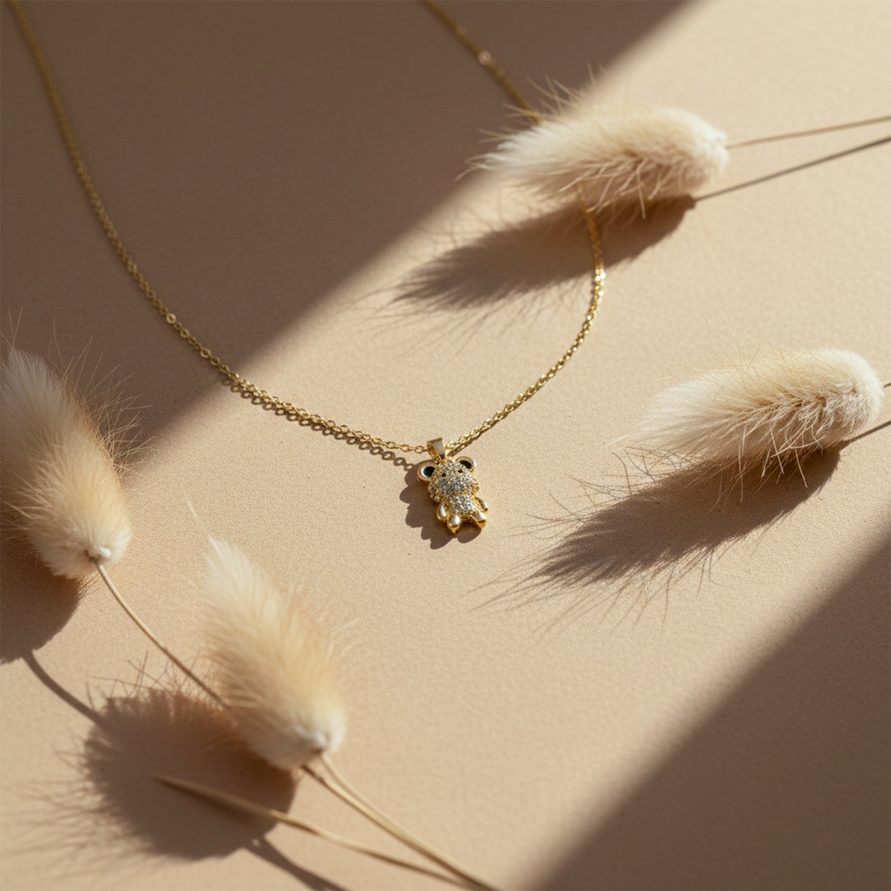 Gold Teddy Bear with Crystal Detailing Necklace for women - Finora Jewels