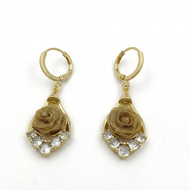 Gold Rosette Dangle Ear Studs GWE -141