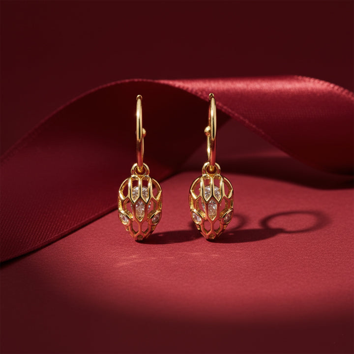 Gold-Toned Foliage Cubic Zirconia Dangle Ear Studs GWE -100