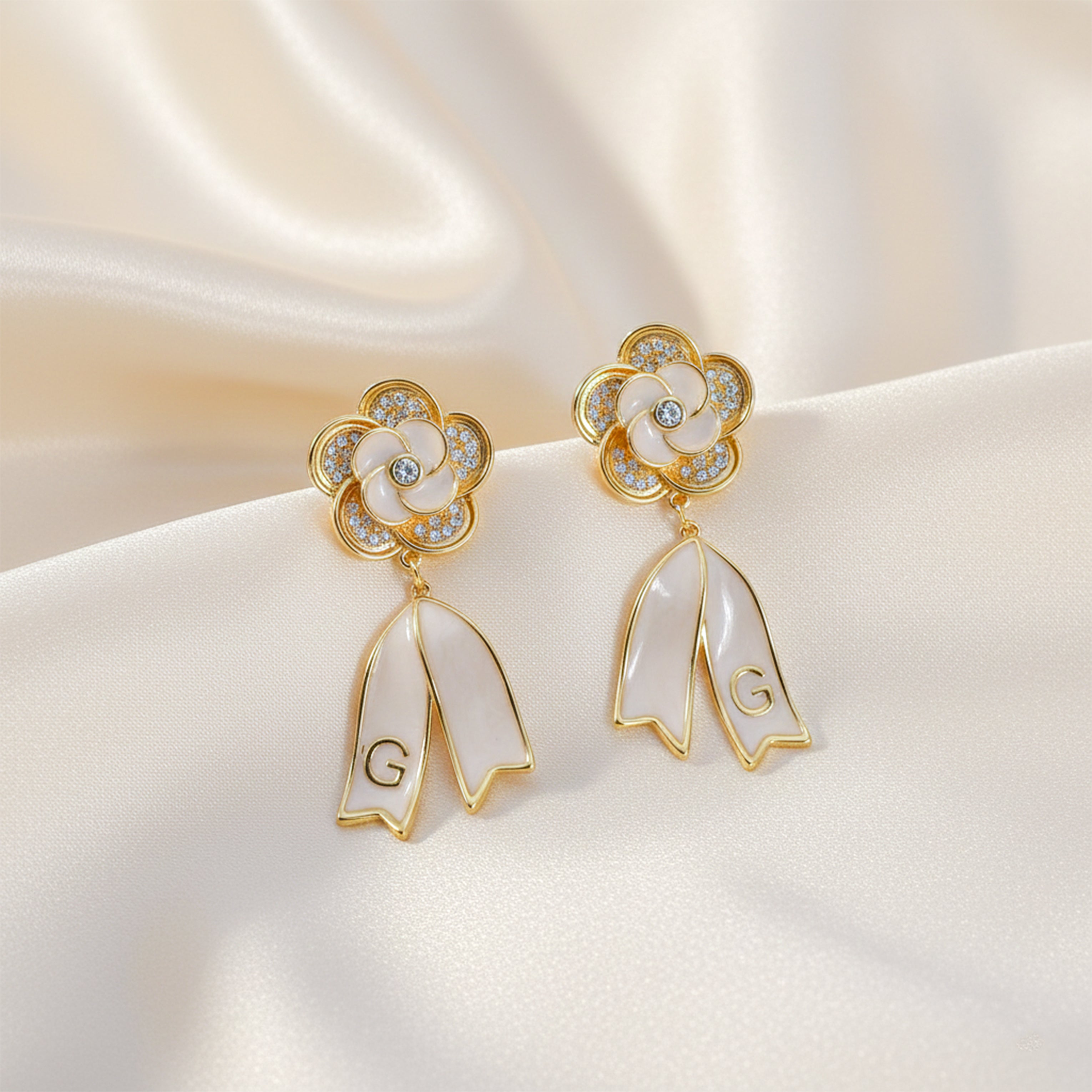 Gold Pearl & Crystal Drop Drop Earrings for women - Finora Jewels