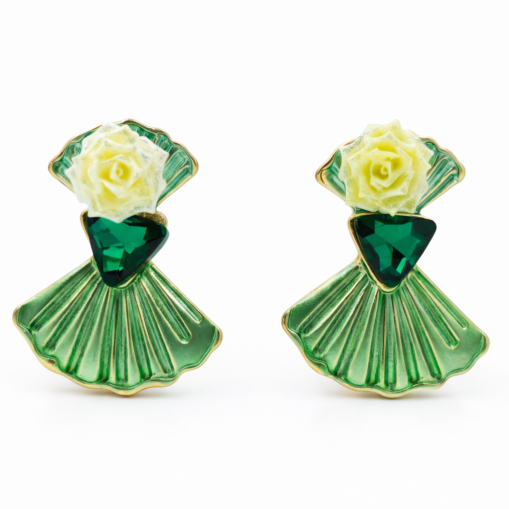 Gold Floral Enamel Stud Earrings for women - Finora Jewels