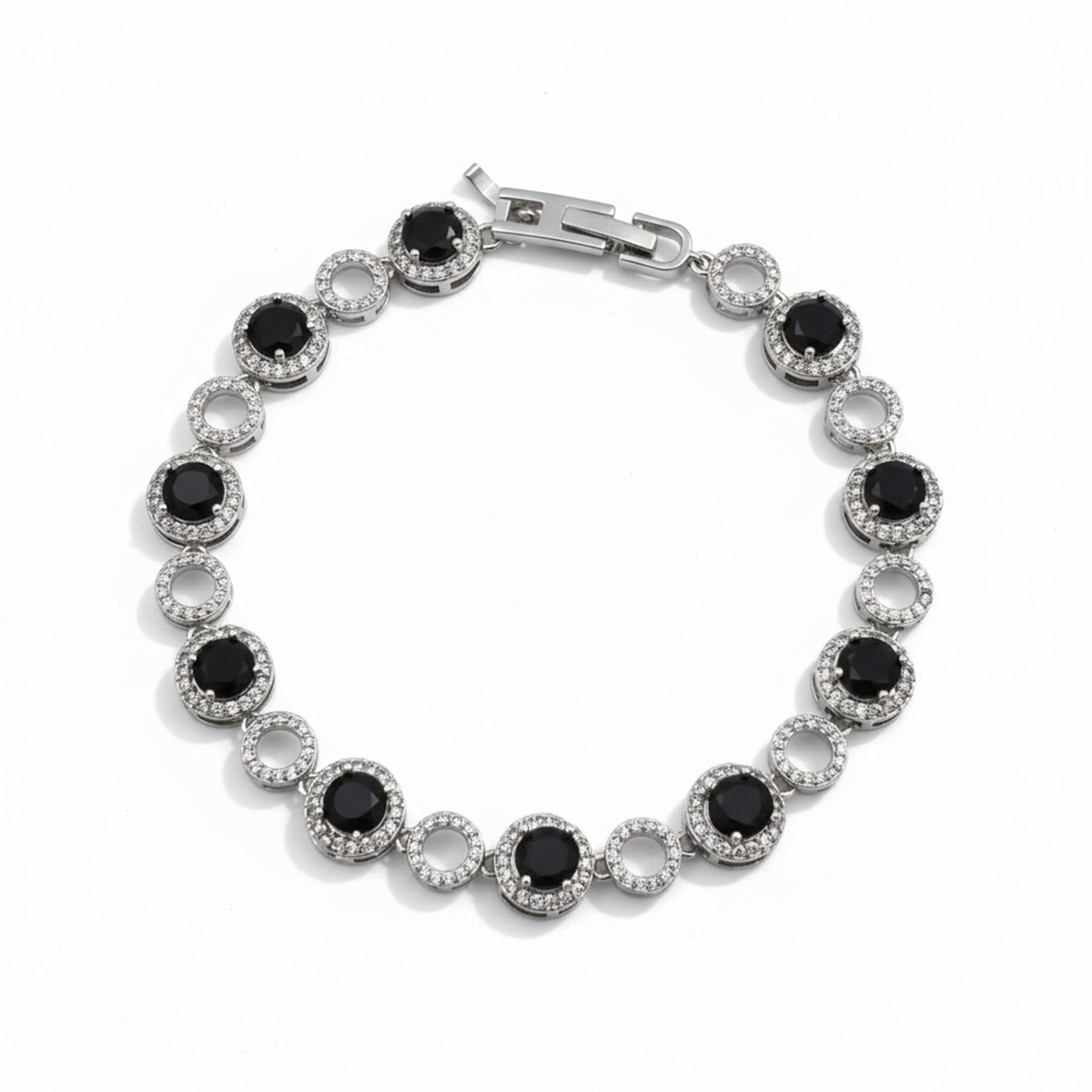 Women Bracelet Black Circle Silver jewellery - Finora Jewels