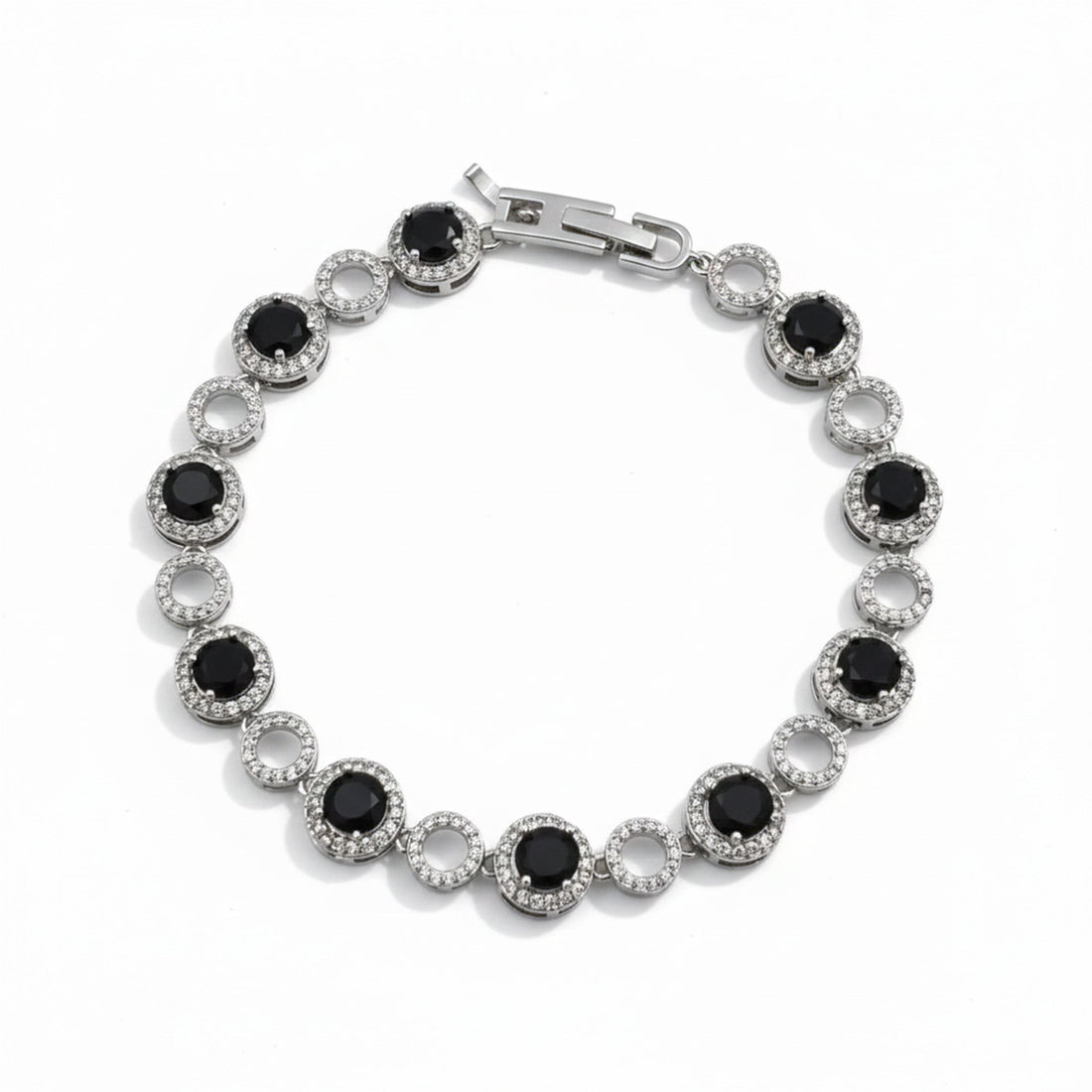 Women Bracelet Black Circle Silver jewellery - Finora Jewels