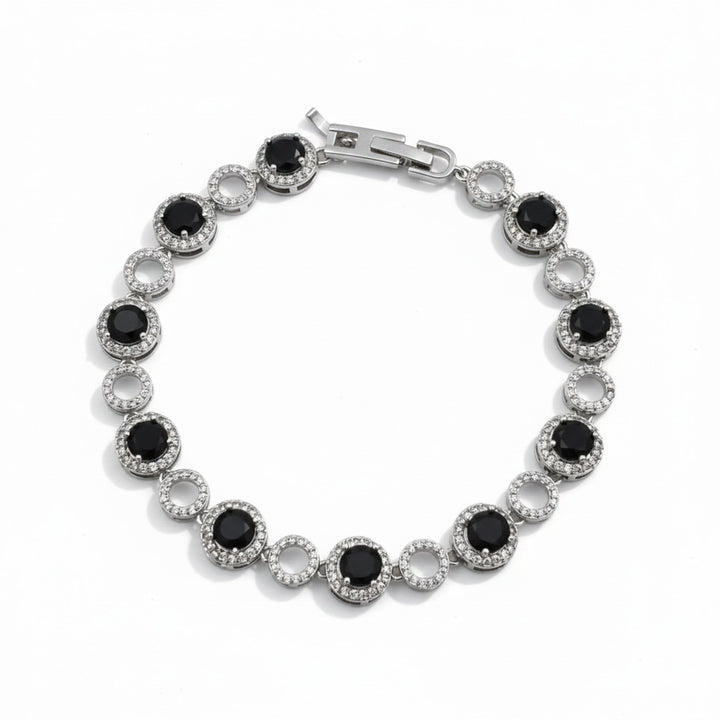 Silver Plated Black Circle Bracelet