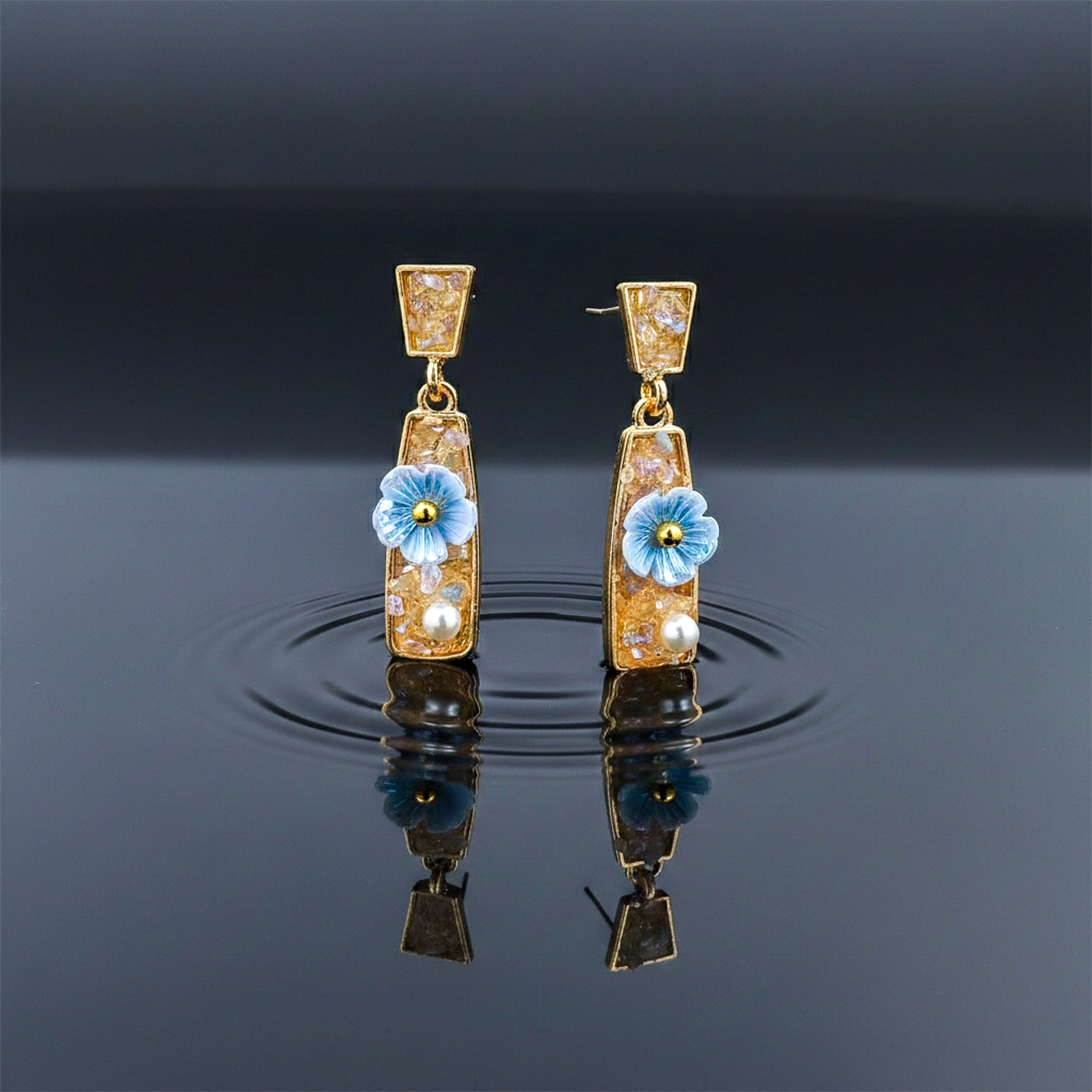 Gold Bloom Drop Earrings for women - Finora Jewels