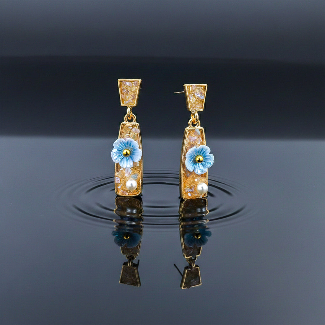 Gold Bloom Drop Earrings for women - Finora Jewels