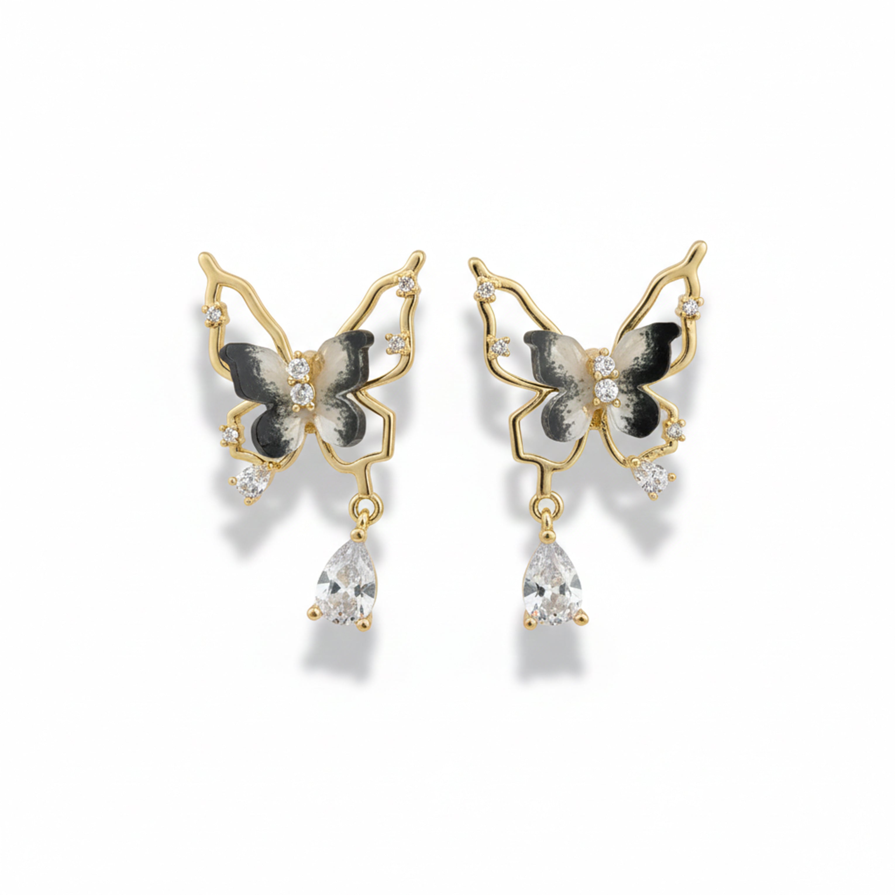 Gold Butterfly Crystal Drop Stud Earrings for women - Finora Jewels