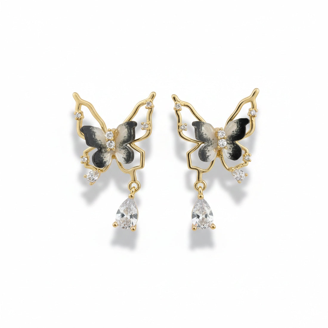 Gold Butterfly Crystal Drop Stud Earrings for women - Finora Jewels